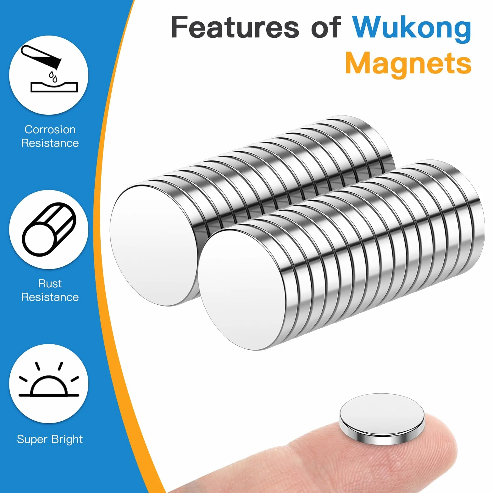 Wukong Magnesy neodymowe 15 x 2 mm, małe, ekstra mocne, 30 sztuk, mini magnesy na lodówkę, na lodówkę, tablicę suchościeralną, do biura, na tablicę magnetyczną
