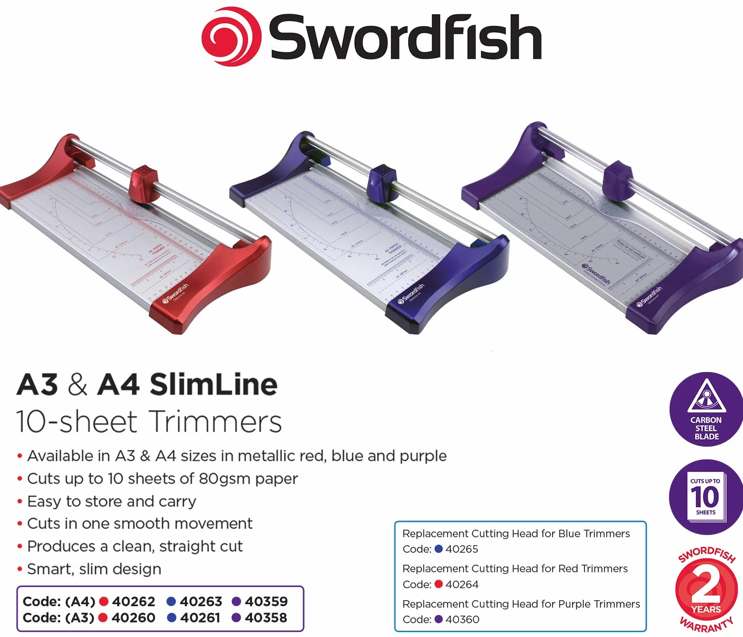 Swordfish 40358 A3 Slimline przycinarka do papieru 10 arkuszy [fioletowy]