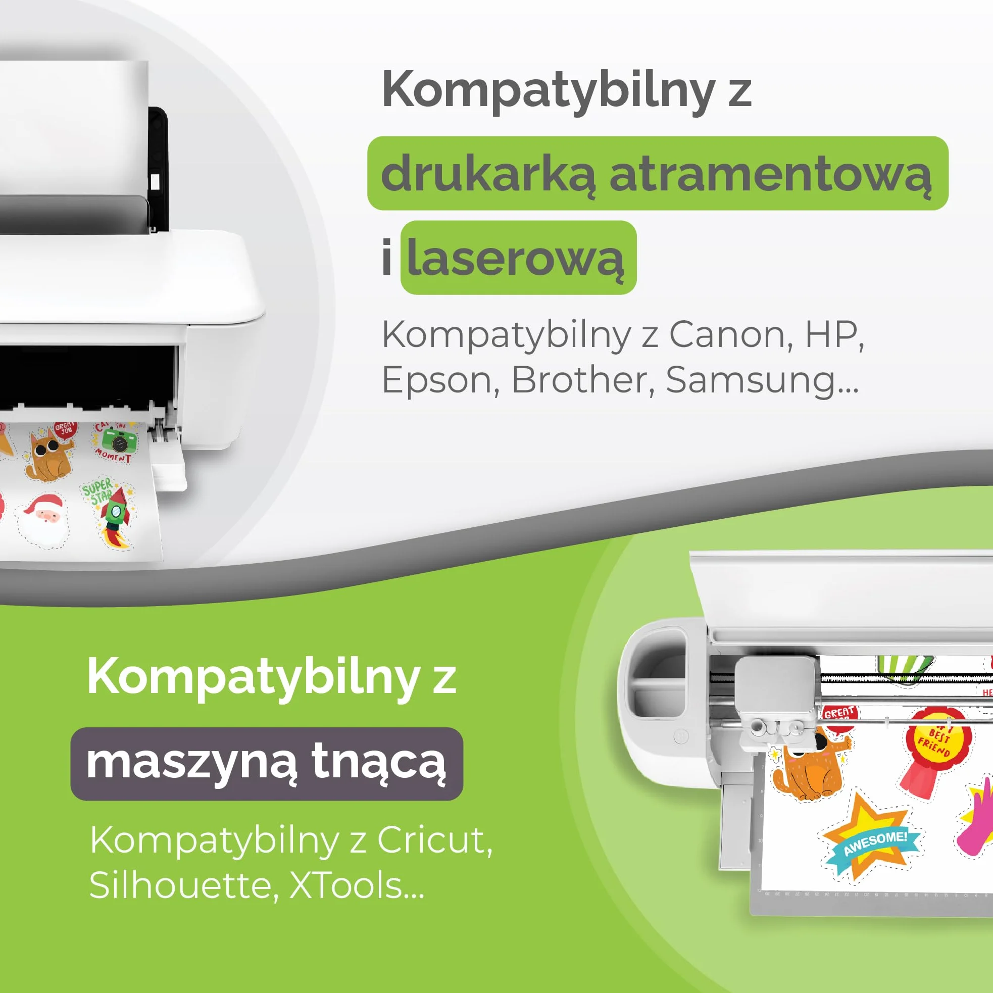 Papier do naklejek winylowych premium do drukowania, 34 arkusze, A4, matowy, wodoodporny, do druku laserowego i atramentowego, papier winylowy do drukowania, który szybko schnie, kompatybilny z Cricut