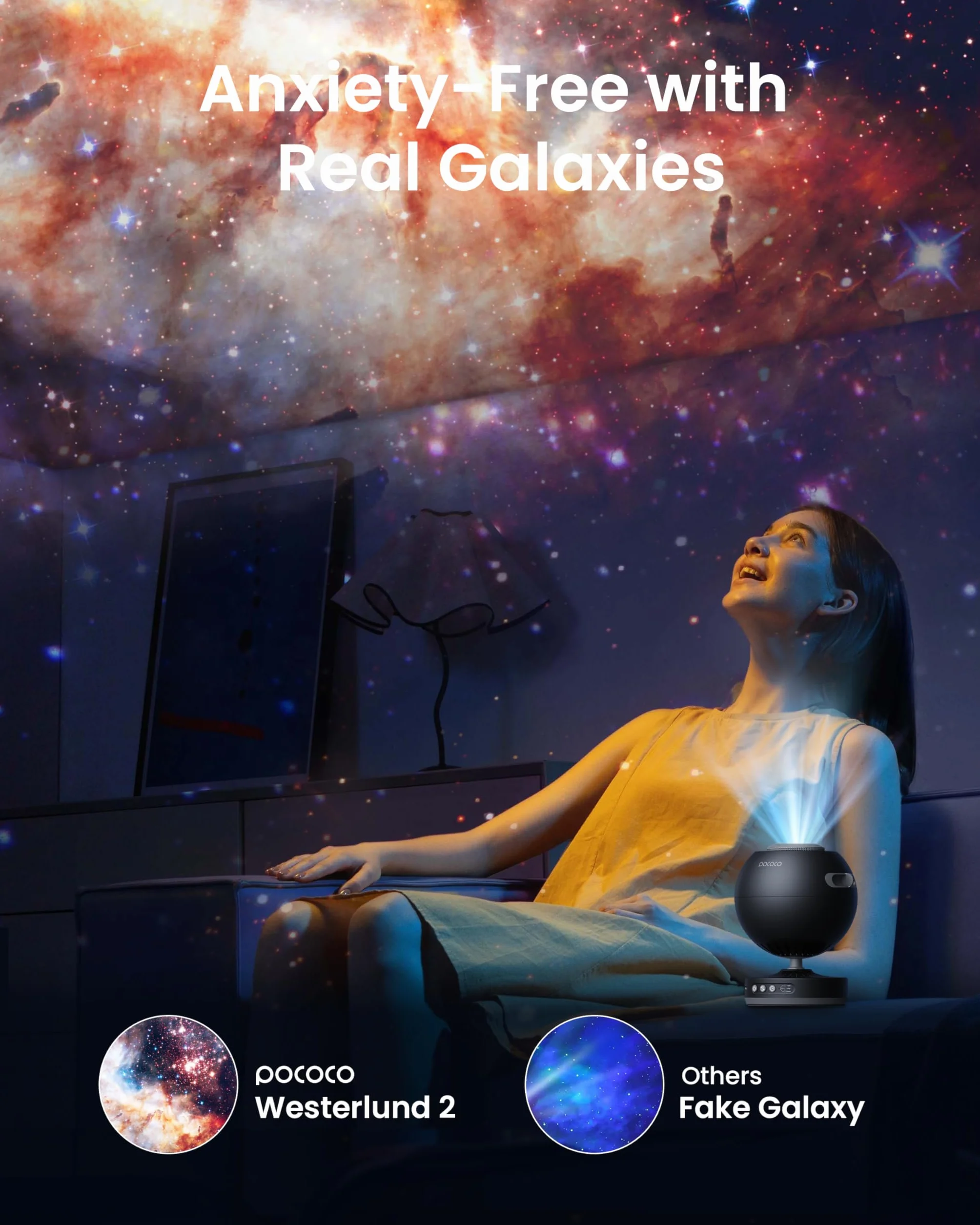 POCOCO Galaxy Lite Star Projector, Starry Sky Projector Home Planetarium Night Light for Kids Room Decoration Gift