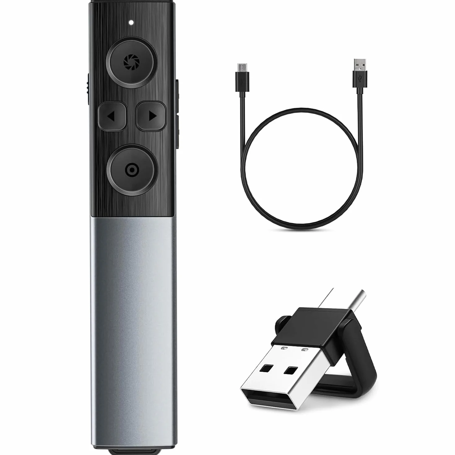 Bezprzewodowy Prezenter z Metalową Obudową do PowerPointa, USB typu C 2 w 1 Ladowalny Wskaźnik Slajdów, Prezenter do Komputerów Mac PC i Laptopów