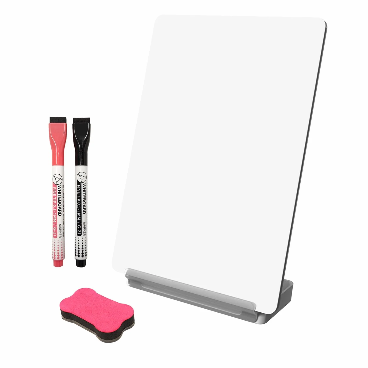 Yagee Wielofunkcyjna tablica suchościeralna na biurko z uchwytem na telefon komórkowy i tablet – dwustronna tablica do pisania do biura i szkoły – w zestawie pudełko do przechowywania, marker i gumka