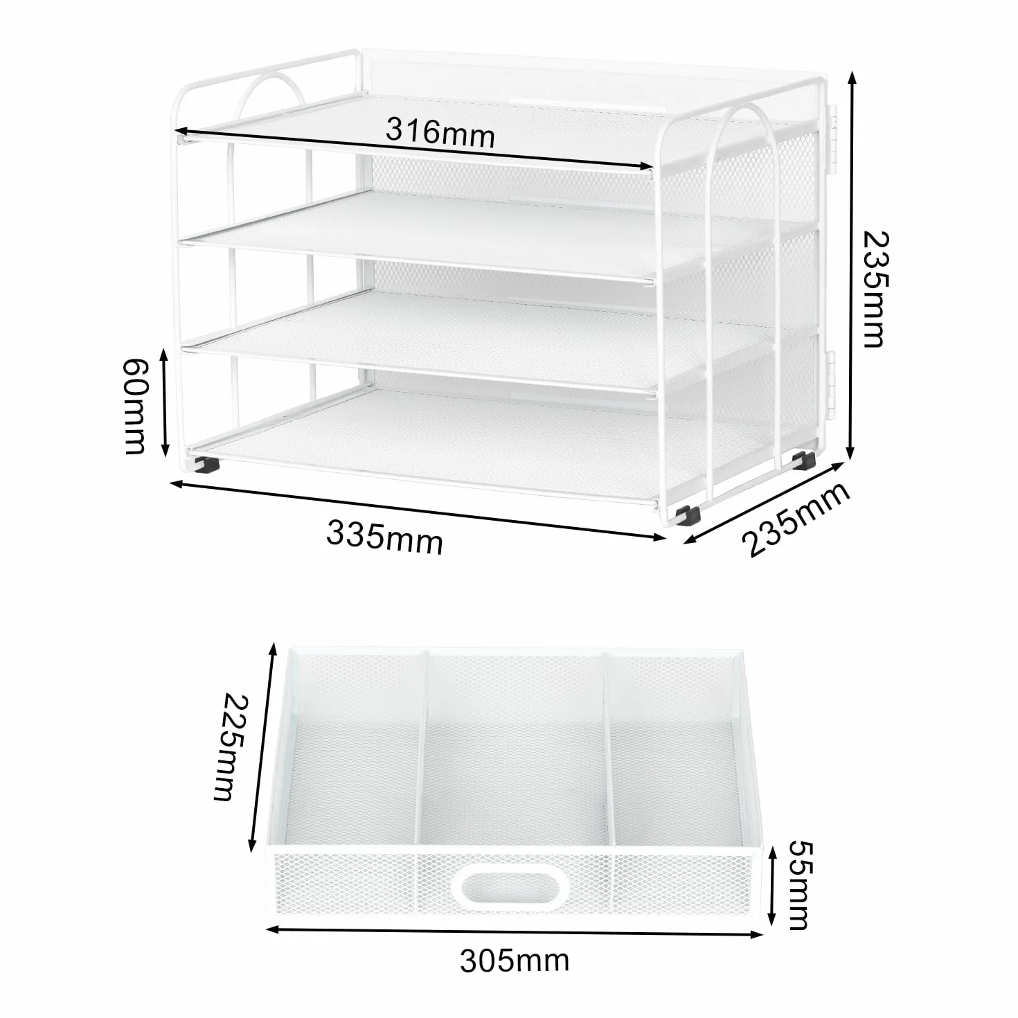 EasyPAG Organizer na Biurko A4 4 Przedziały Metal Siatka,Taca na Czasopisma,Półka na Listy,Stojak na Dokumenty z Szuflada do Domu & Biura,Biały