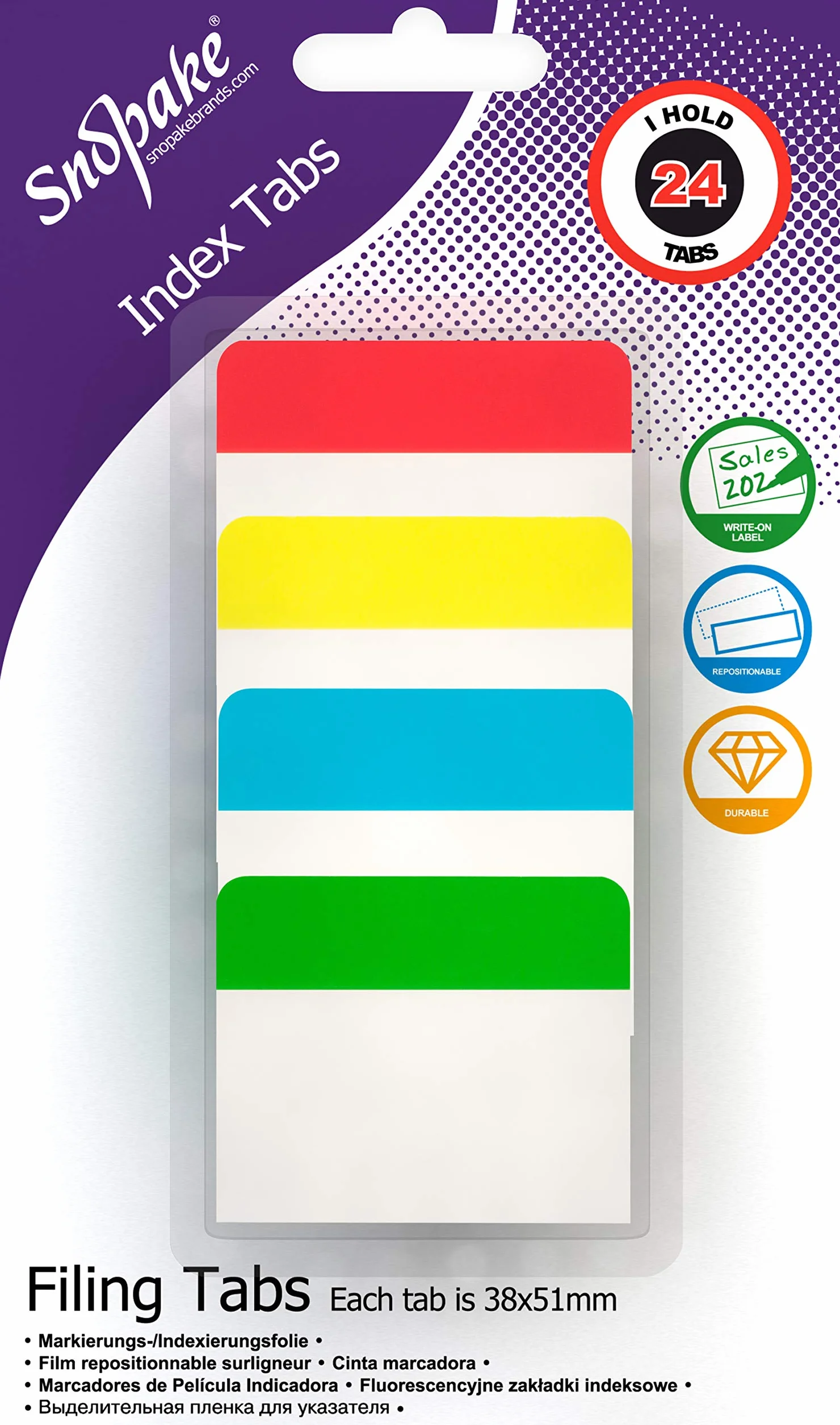 Snopake Index Tabs 15883 Zakładki Indeksowe, Wielokolorowy