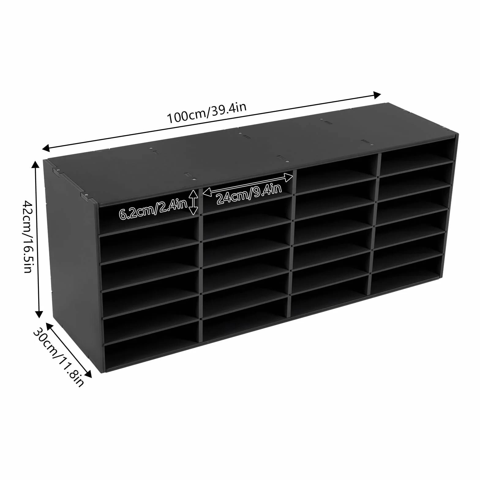 Półka na listy, 24 przegródki, organizer z PCW, półka na dokumenty 100 x 30 x 42 cm, półka na dokumenty, do domu, biura, na zajęcia (czarna)