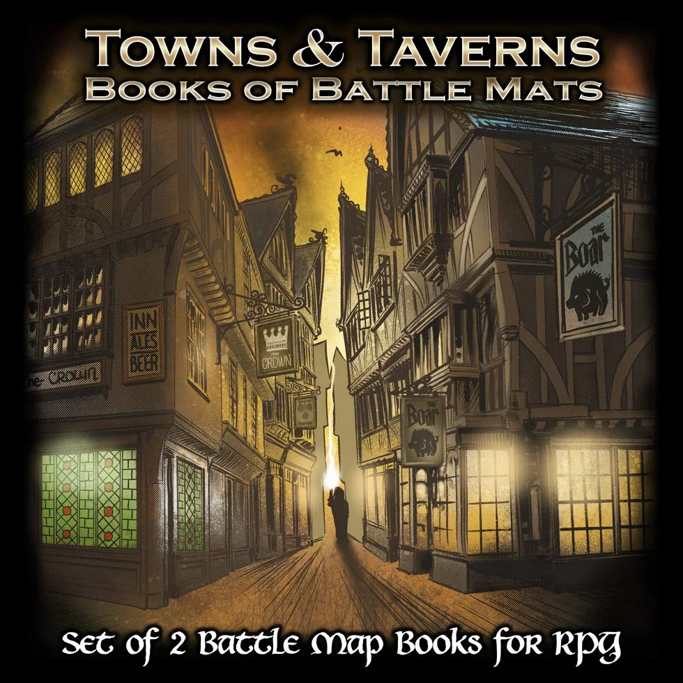 Loke Towns & Taverns Books of Battle Mats Ksiązka z mapami fantasy, kolor czarny