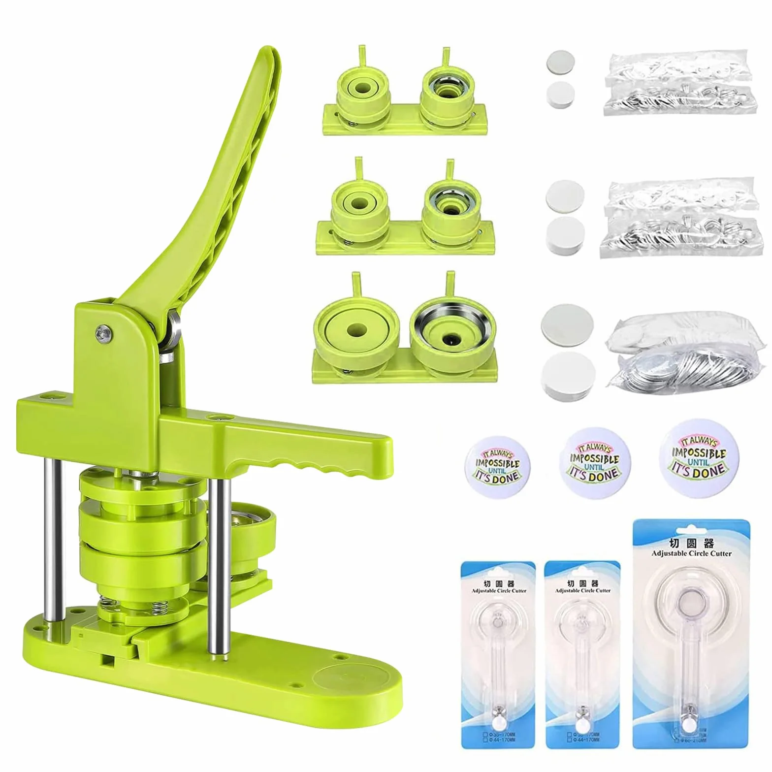 Maszyna do robienia przypinek DIY 25 mm 32 mm 58 mm 300 szt. części guzików zielona