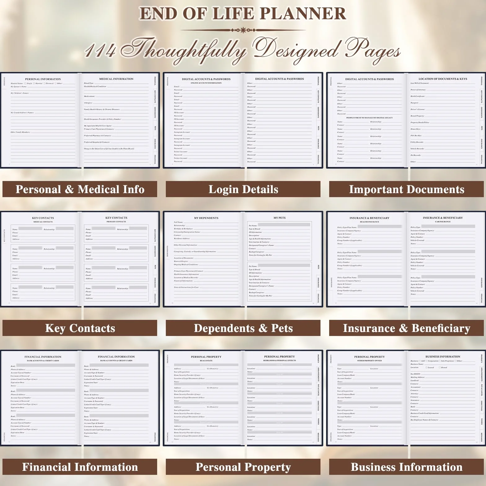 Lanpn Planer końca życia - My End of Life Planner, organizator śmierci z zakładkami, notatnik planowania pogrzebów Dziedzictwo Ostateczne życzenia Ważne dokumenty, Niebieski