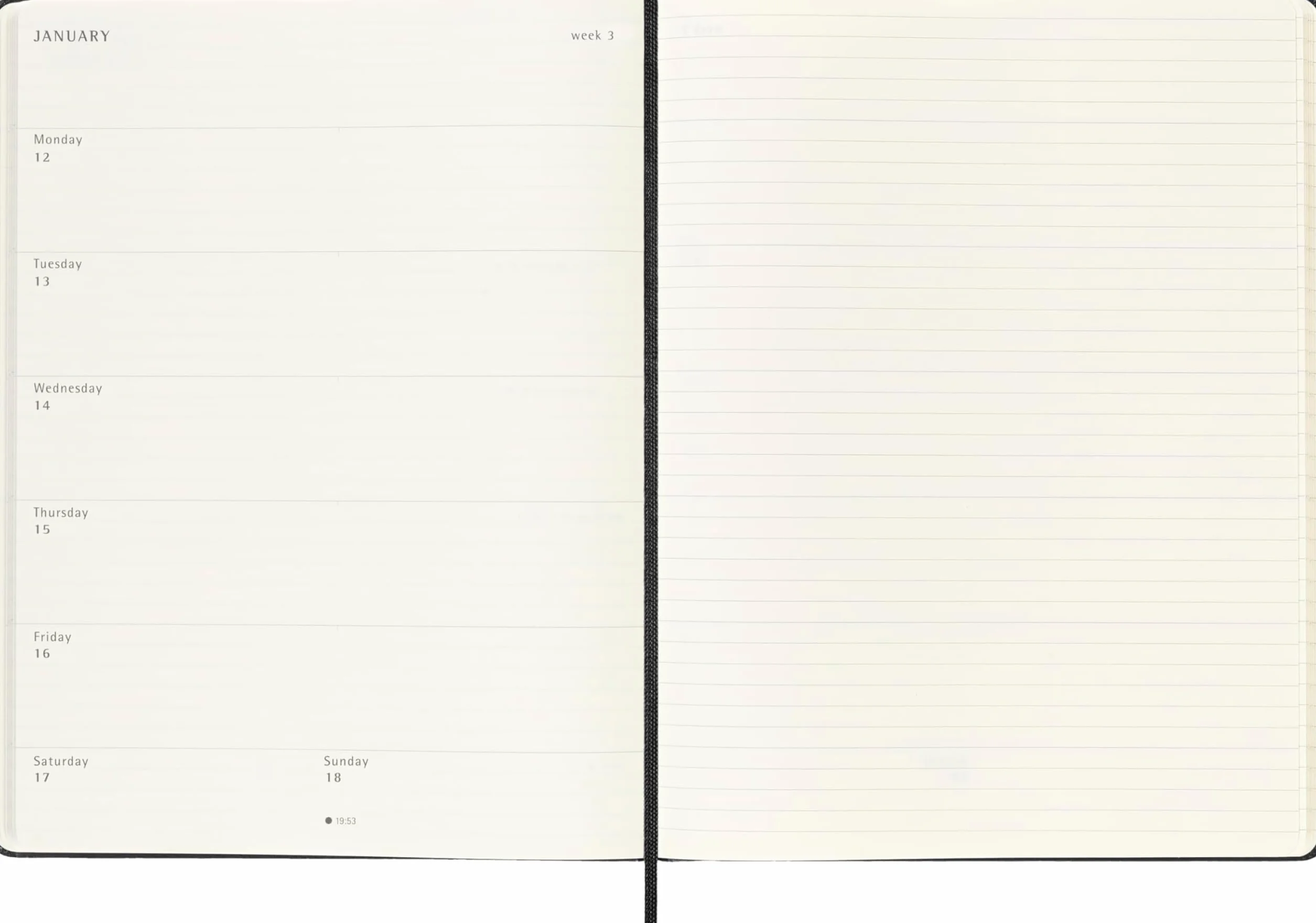 Moleskine 18 Monate Wochen Notizkalender 2025/2026, XL, 1 Wo = 1 Seite, Rechts linierte Seite, Fester Einband, Schwarz