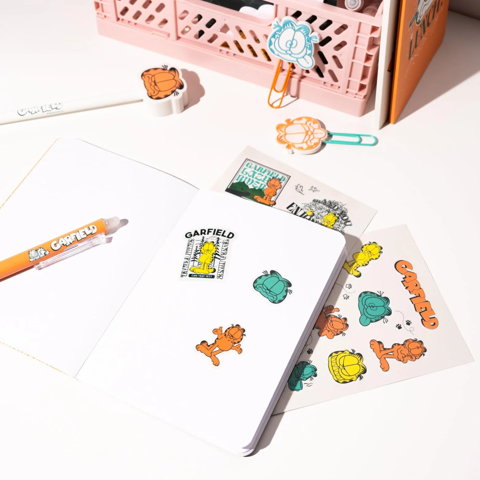 Grupo Erik Stationery Set - Garfield | Pencil Case With A6 Notebooks, Highlighters, Sticky Notes, Paper Clips, Stickers, Pen, Pencil | Garfield Gifts For Cat Lovers