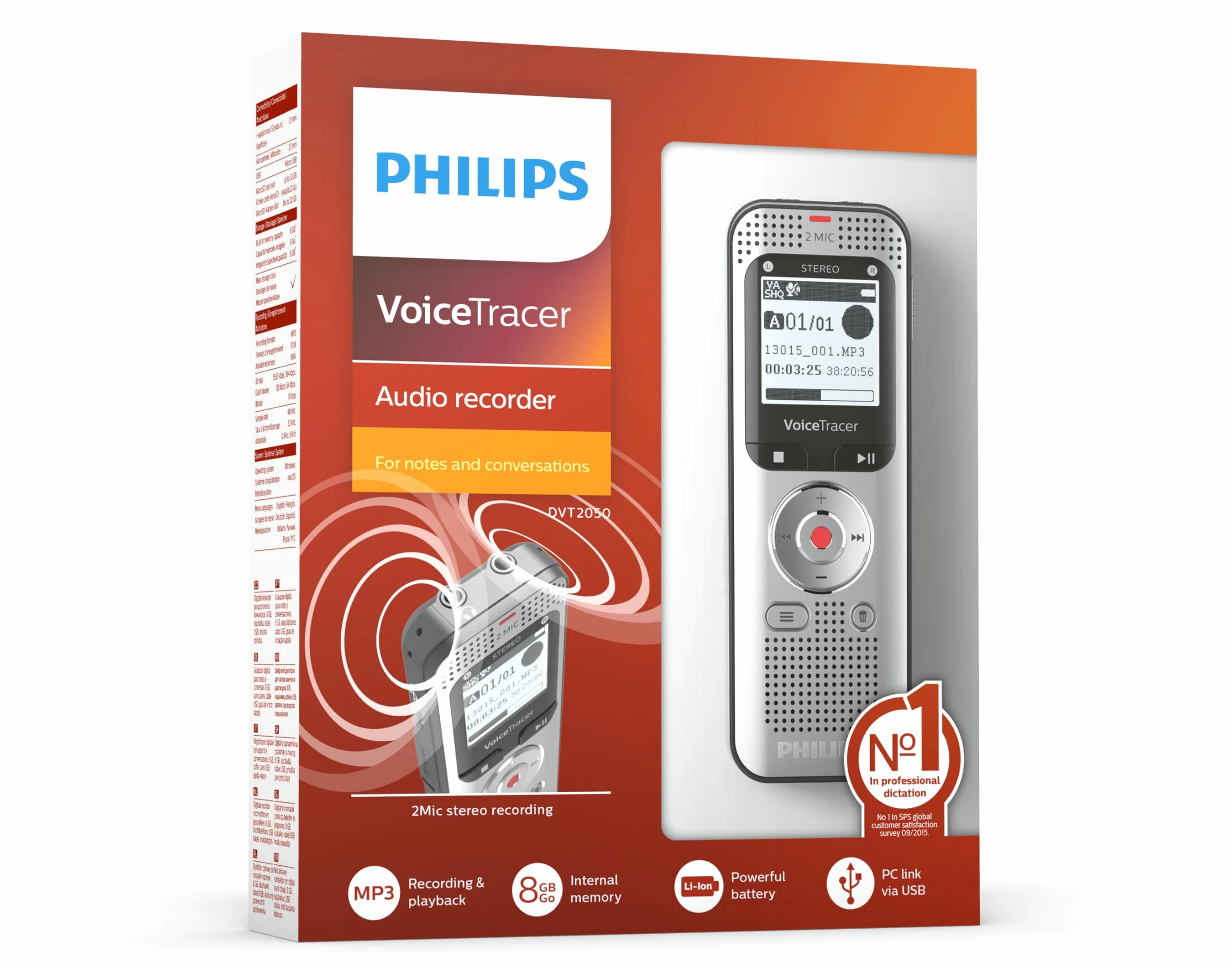 Philips DVT2050 Dyktafon, Srebrny, 8 GB