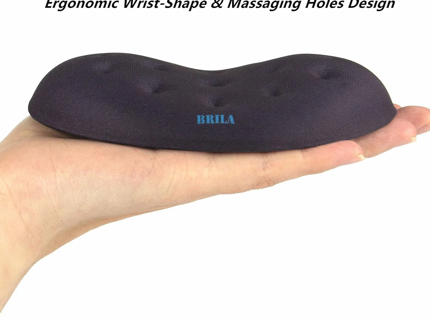 BRILA Ergonomiczna podkładka pod nadgarstek z pianki z pamięcią kształtu, do komputera, laptopa, pracy biurowej, gier komputerowych, konstrukcja z otworami do masażu, ulga w bólu nadgarstków, czarna