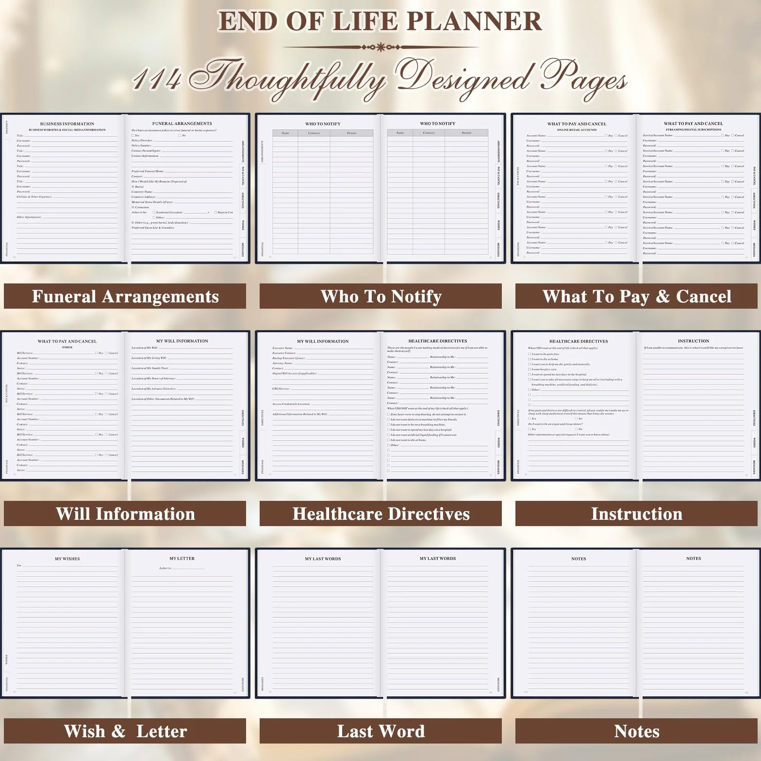 Lanpn Planer końca życia - My End of Life Planner, organizator śmierci z zakładkami, notatnik planowania pogrzebów Dziedzictwo Ostateczne życzenia Ważne dokumenty, Niebieski