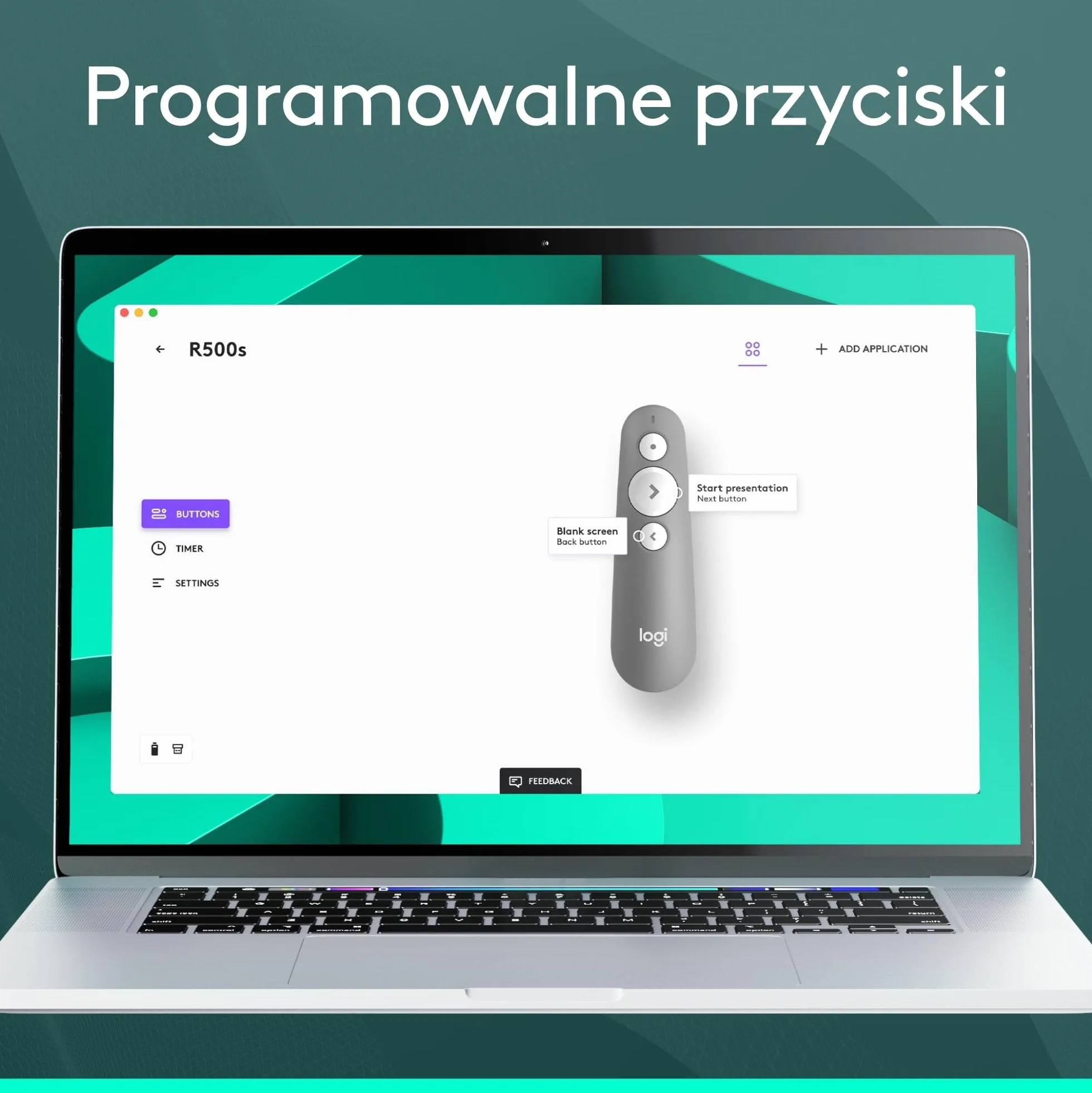 Logitech R500s Laserowy wskaźnik/Pilot do prezentacji (Klasa 1) – Bluetooth i USB; uniwersalna kompatybilność, inteligentna bateria: 12 miesięcy użytkowania - Jasnoszary