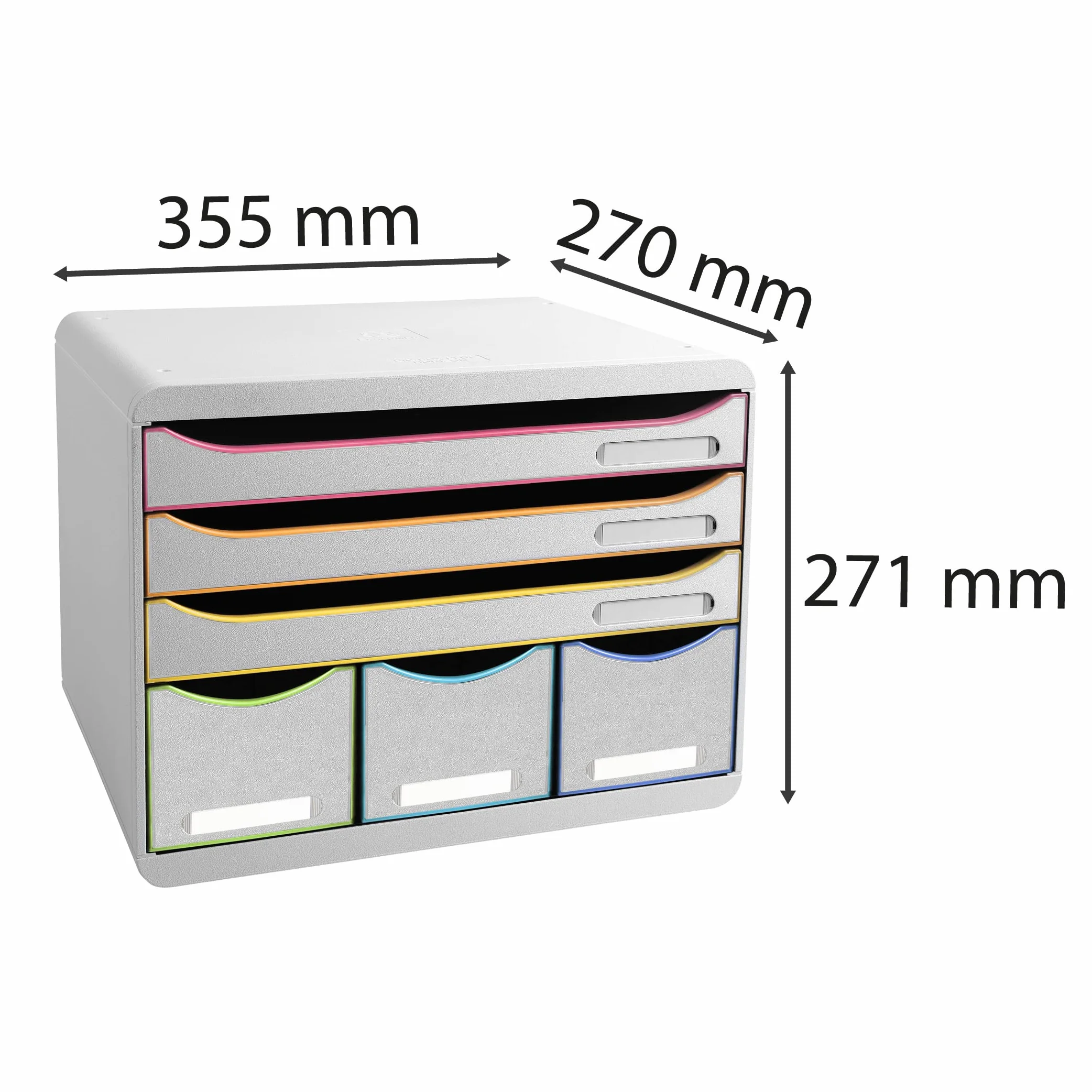 Exacompta 306913D Szafka na dokumenty STORE-BOX Black Office, 3 wąskie szuflady oraz 3 szuflady na dokumenty A4+, wymiary zewnętrzne: 27 x 35,5 x 27,1 cm, 1 sztuka kolor biały/harlekin/biały