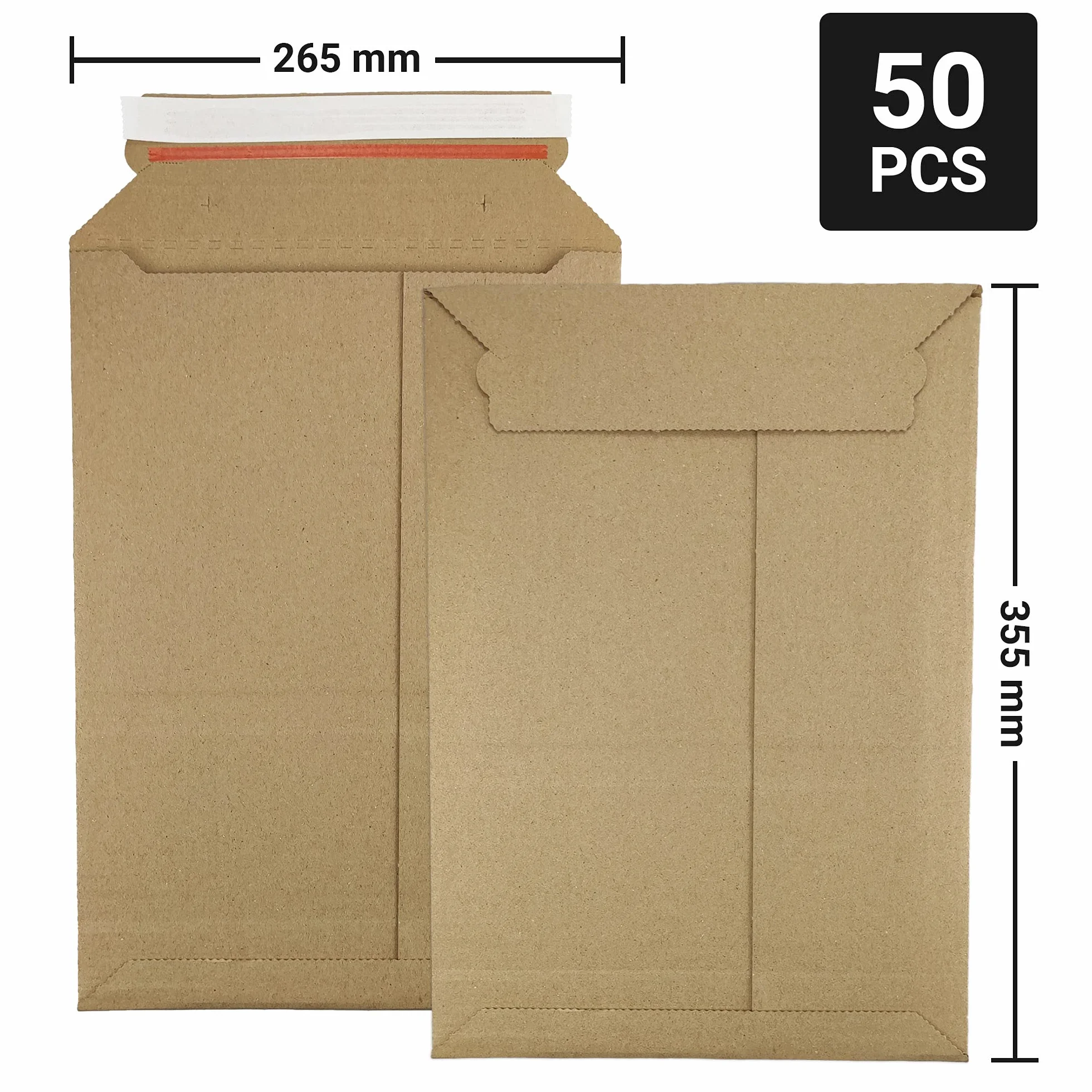 Netuno 50 Brązowych Kopert z Tektury Falistej DIN B4+ 26,5 x 35,5 cm 354 g - Kartonowe Koperty Wysyłkowe Do Towarów i Książek - Stabilne