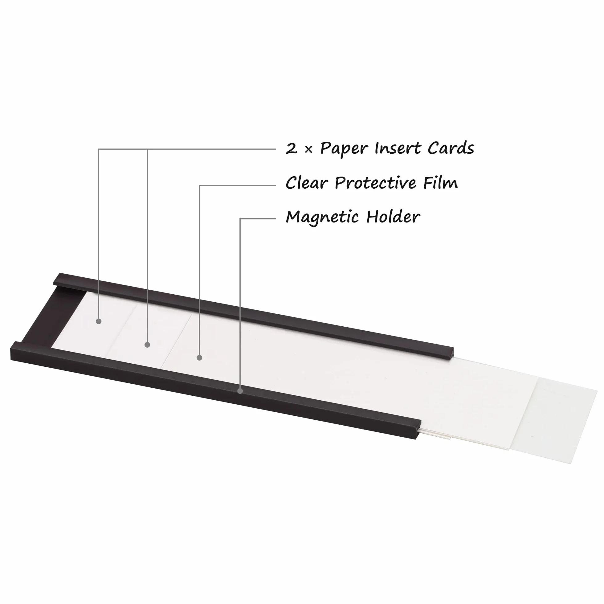 Realth Magnetyczny uchwyt na etykiety, kanał C, 25,4 mm x 50 mm, białe karty i przezroczyste plastikowe ochraniacze, bez bałaganu, zdejmowany, do białej tablicy, metalowej szafki ściennej, szuflady i