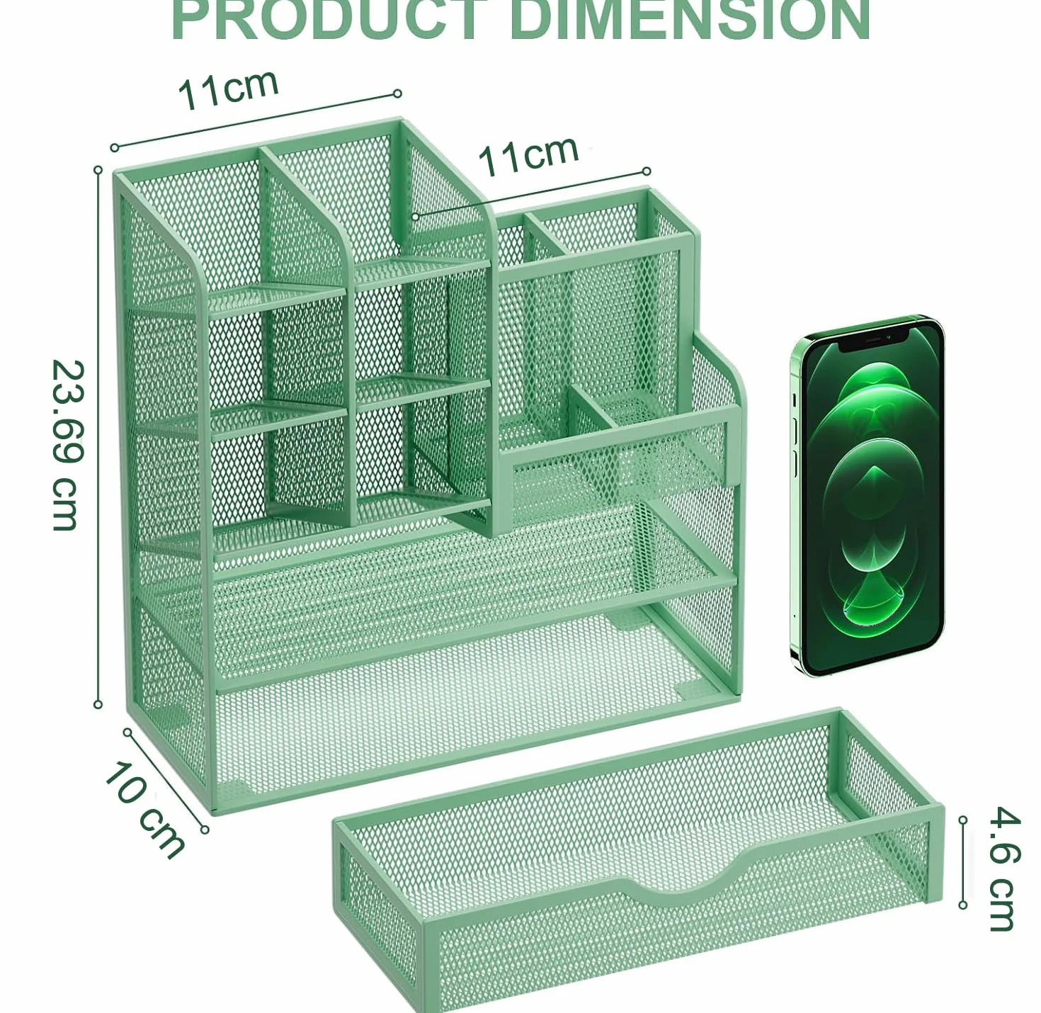 Marbrasse Siatkowy Organizer na Biurko,Organizer Stacjonarny,Wielofunkcyjny Uchwyt na Długopisy, Przechowywanie na Biurku I Szuflada do Domowego Biura (Zielony)