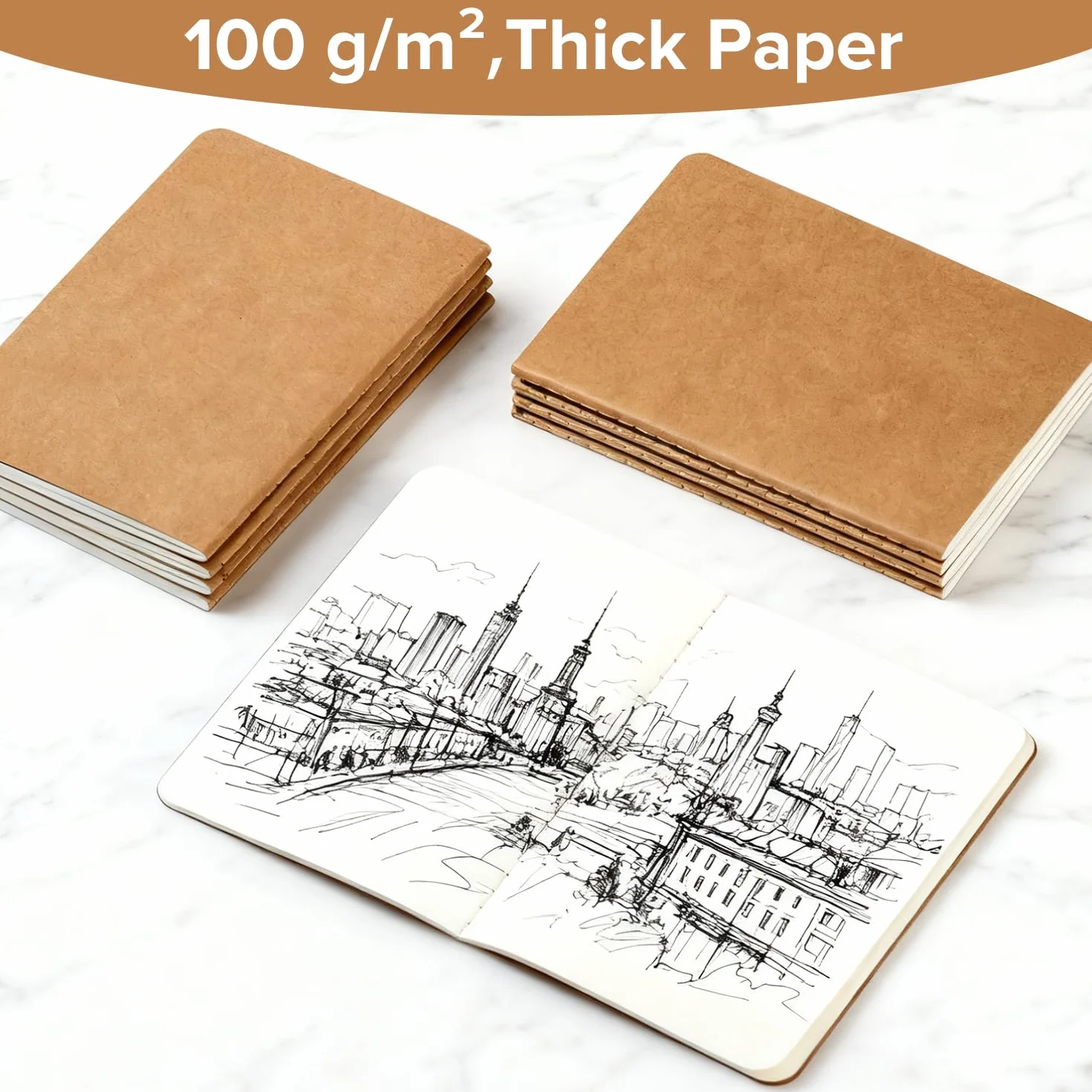 HOMEMARS Notatnik A6, 24 sztuk, 100 GSM, gruby papier, notatnik blanko, notes A6, zeszyt A6, 10x14cm, 60 stron, okładka kartonowa