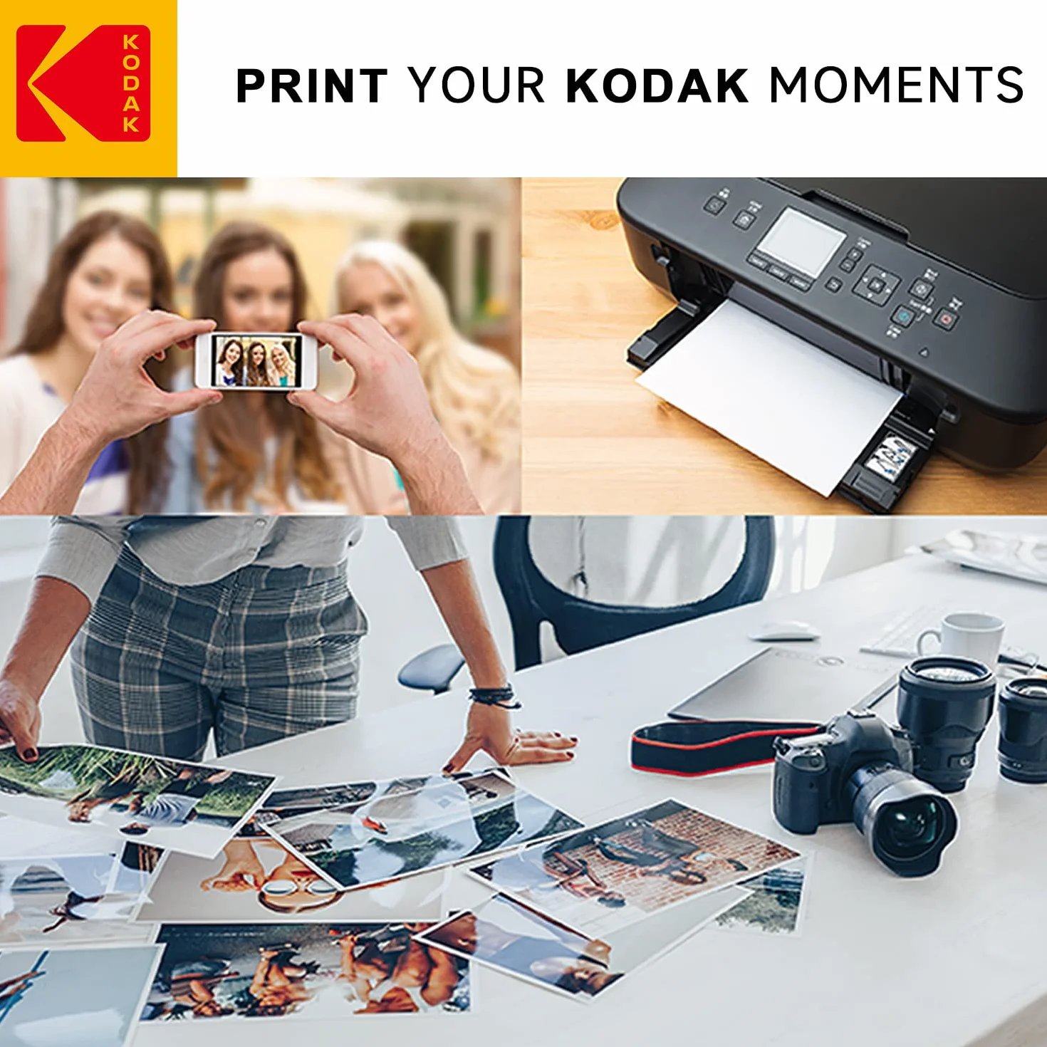 KODAK Instant Photo Paper - Opakowanie 25 arkuszy papieru fotograficznego - Format 21 x 29,7 cm (A4) - Wykończenie błyszczące - 180 gsm - Kompatybilny z drukarkami atramentowymi"