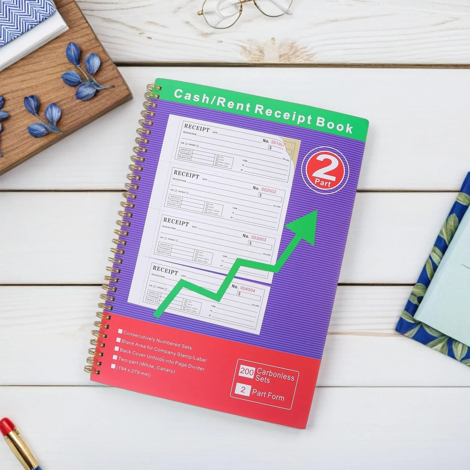 200 Zestawów Professional Two-part Cash Rent Receipt Book for Small Business Portable Invoice Receipt Organizer for Order Management And Expense Tracking