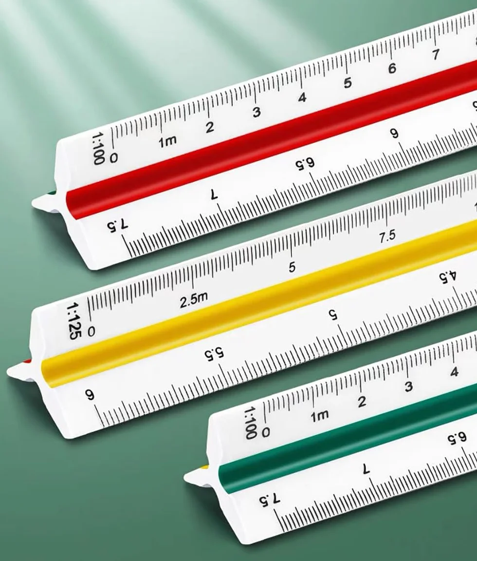 Linijka 30 cm, miarka z tworzywa sztucznego, linijka trójkątna, linijka trójkątna, skala metryczna 1:20 1:25 1:50 1:75 1:100 1:125