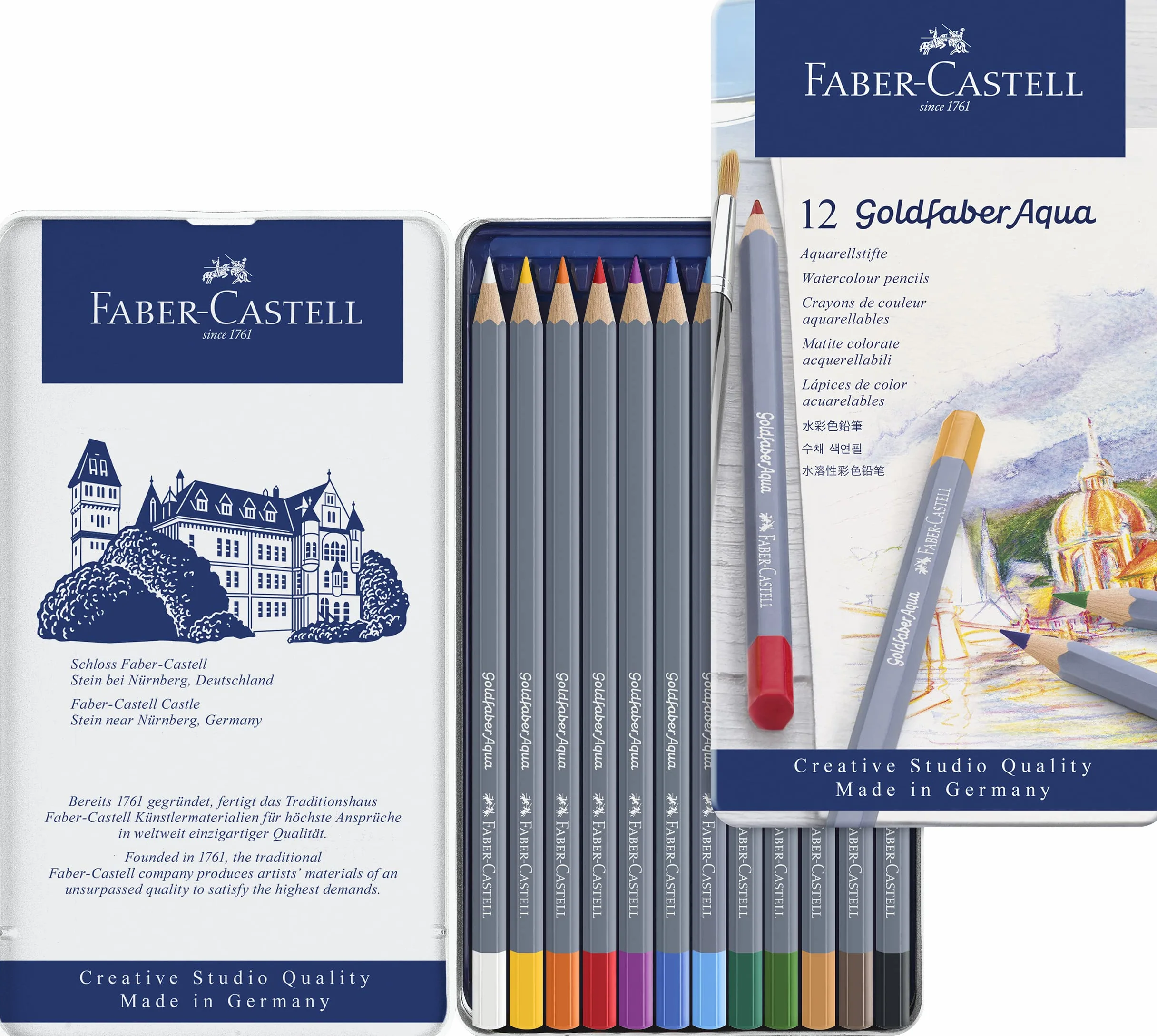 Faber-Castell 114612 - Kredki akwarelowe Goldfaber, 12-częściowy zestaw kredek, niełamliwe, w pełni rozpuszczalne w wodzie