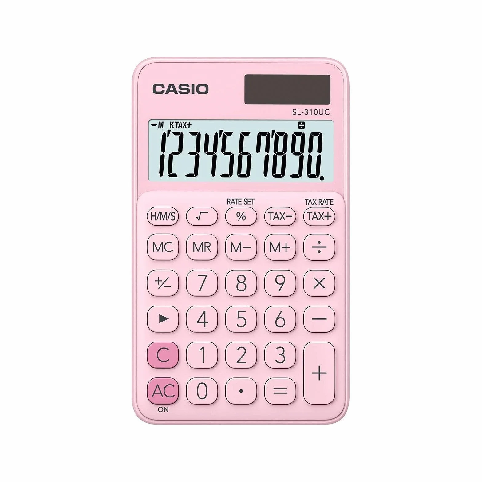 CASIO Kalkulator SL-310UC, 10-cyfrowy, modne kolory, obliczenie podatku, podział tysięcy, zasilanie bateryjne, 0,8 x 7 x 11,8 cm