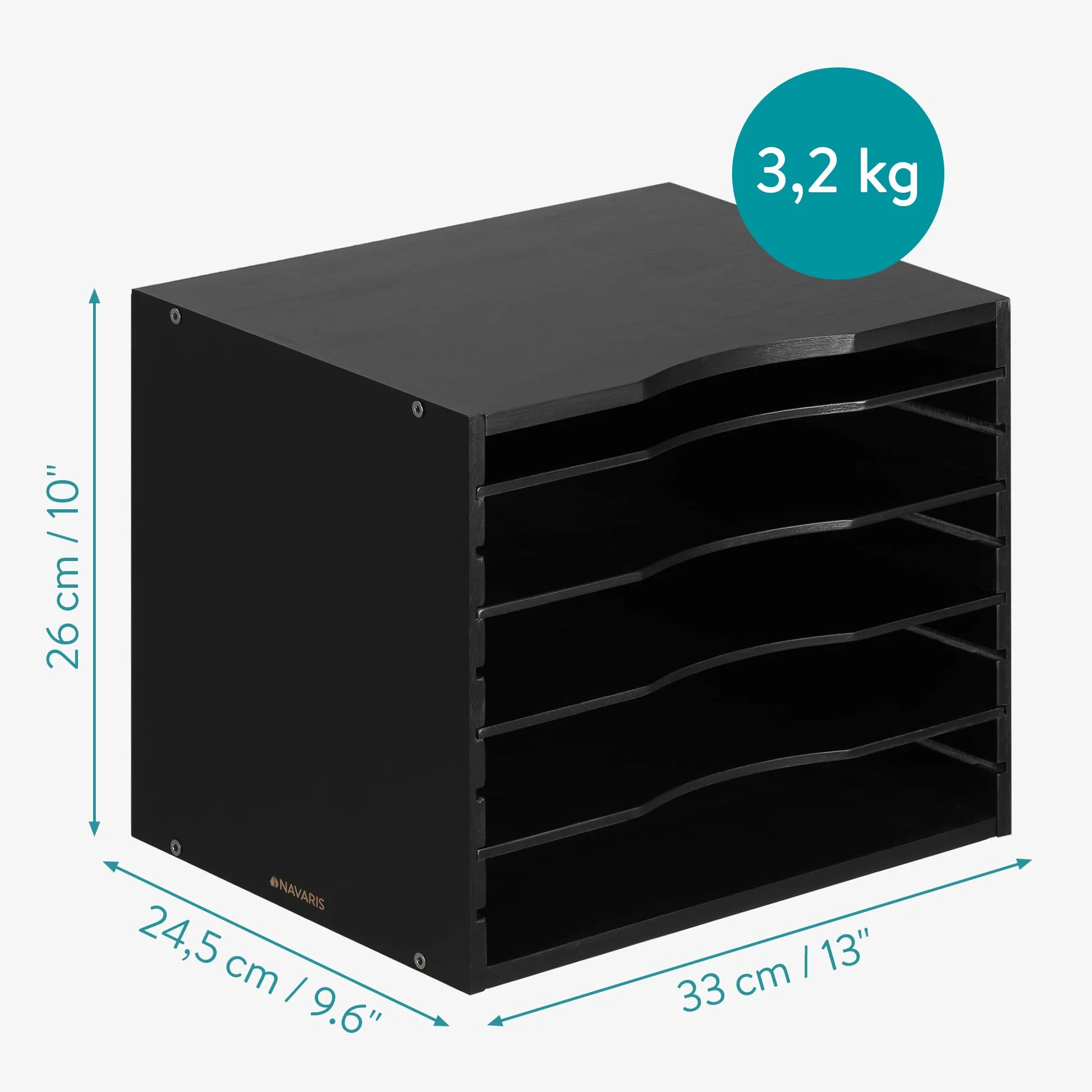 Navaris Bambusowa półka na dokumenty – 33 x 26 x 24,5 cm organizer na biurko – drewniana półka 5 półek – system organizacji biura – czarna