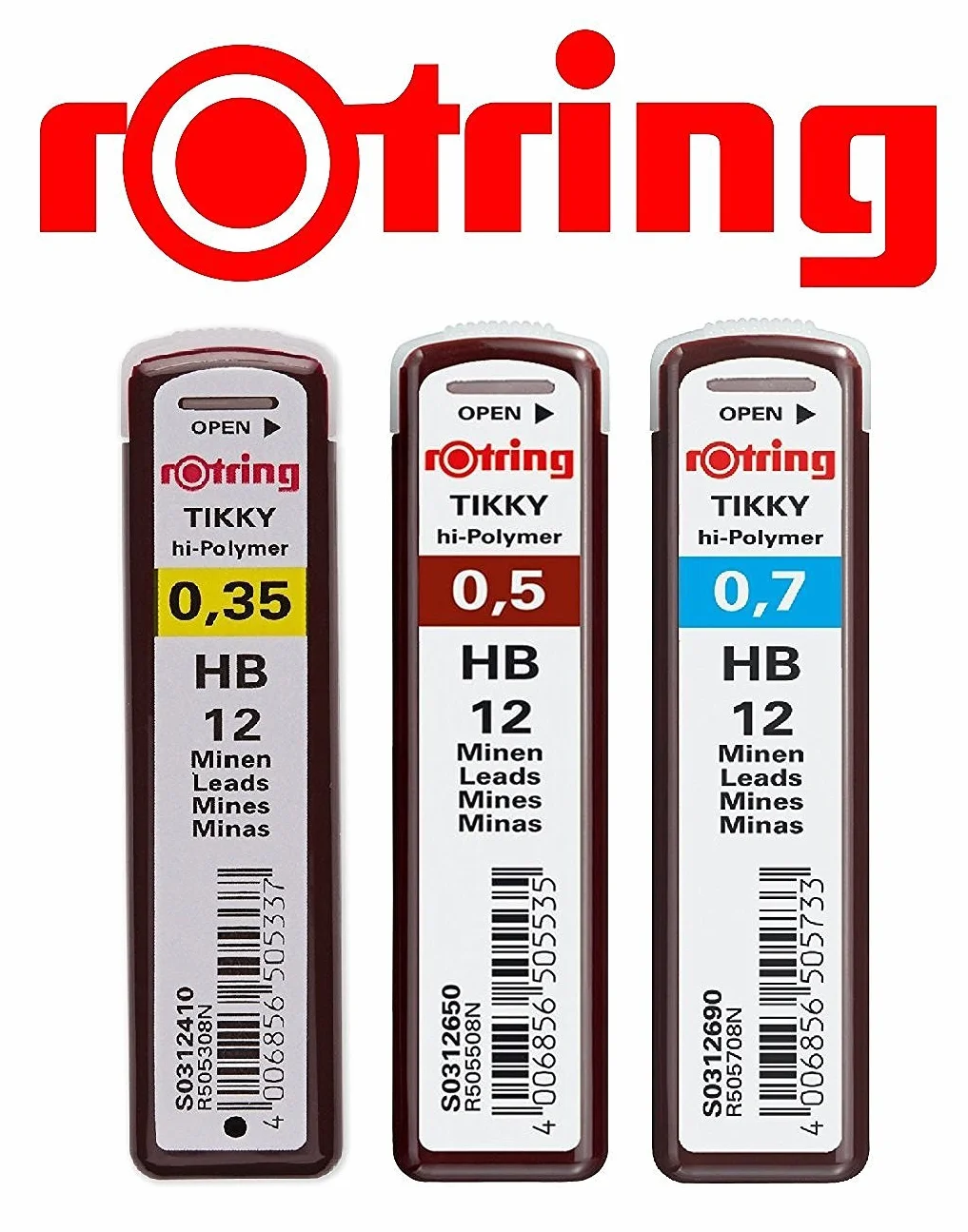 rOtring Tikky zestaw 3 kodowaniem kolorów 0,35 0,5 0,7 mm