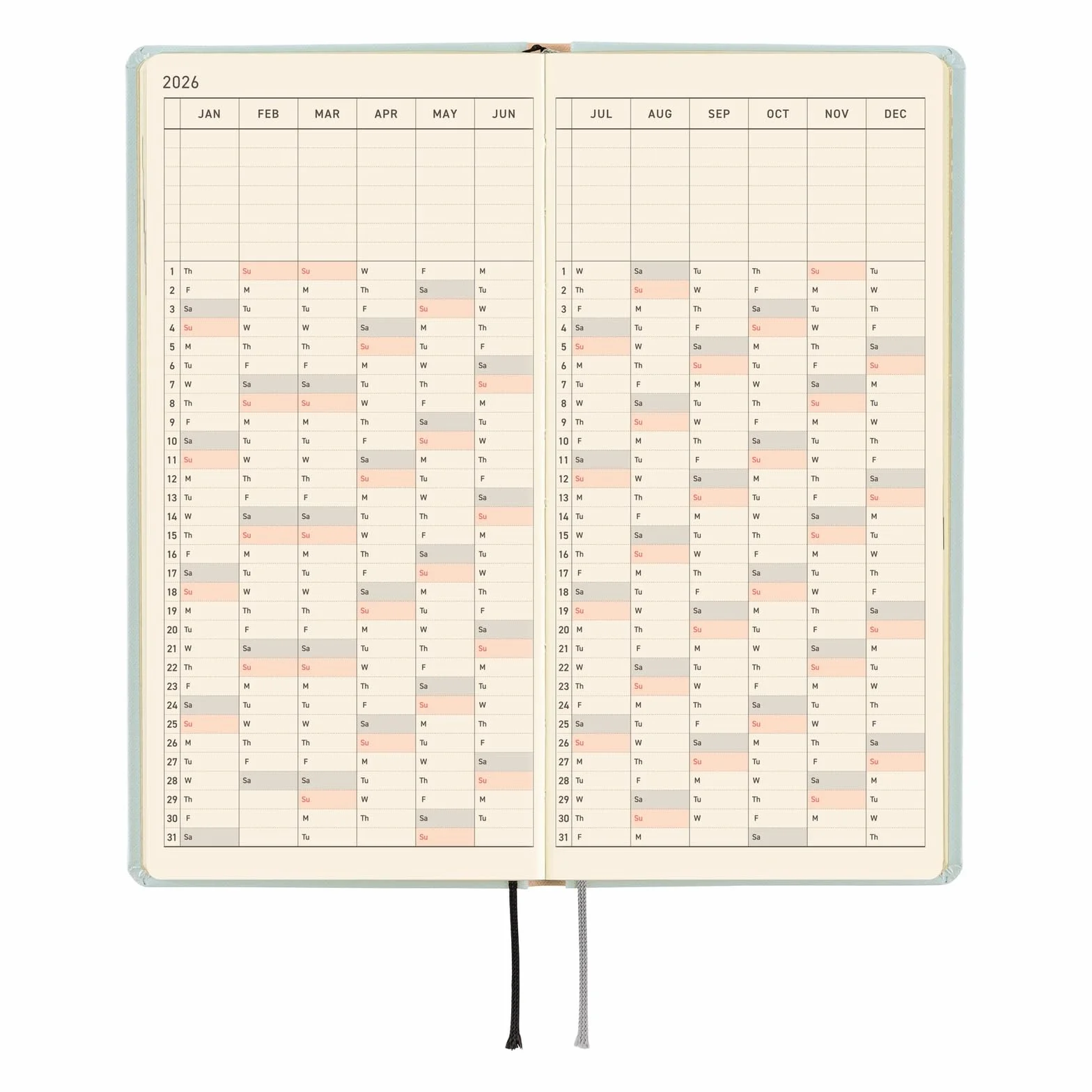 Hobonichi Techo 2026 Weeks – Muminki: To the Outdoor Dance Hall (angielski, wysoki i szczupły, początek stycznia)