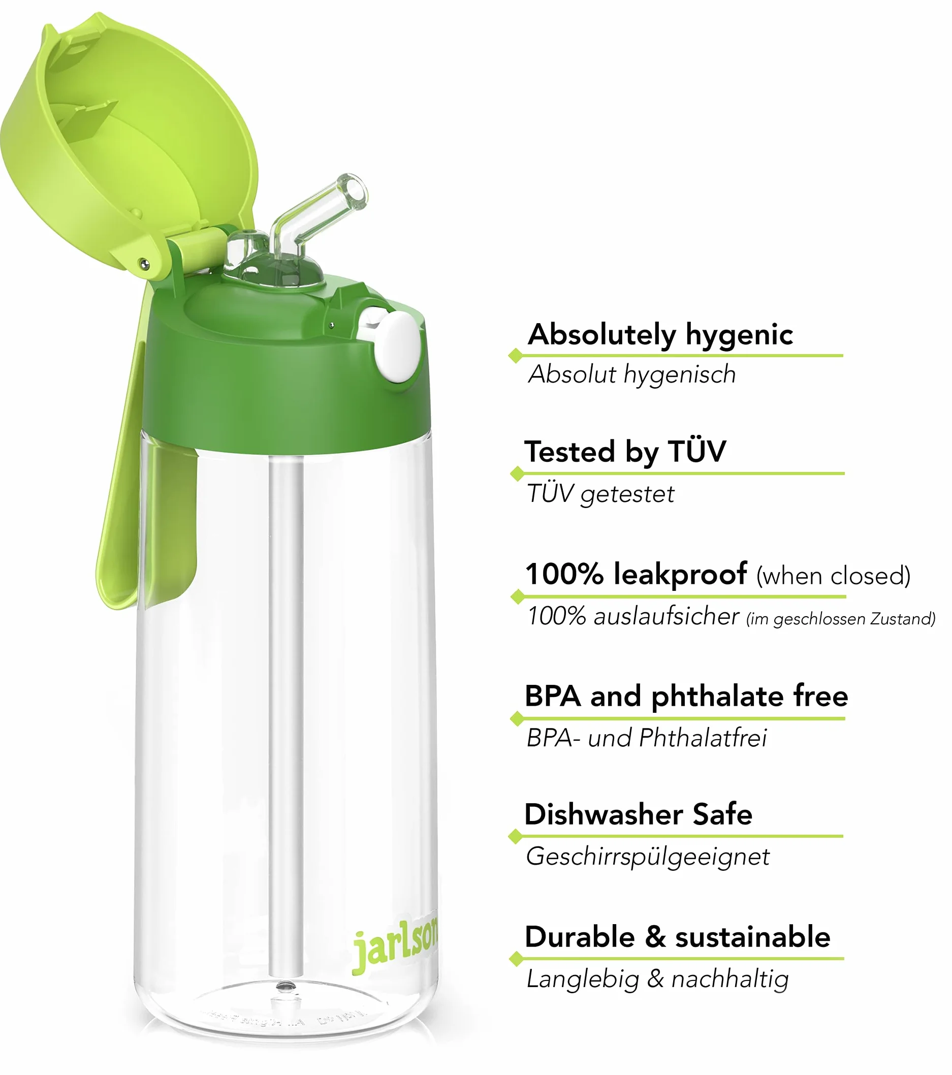 Jarlson® - Butelka dla dzieci ze stali nierdzewnej - butelka dla dzieci 500 ml - butelki bez BPA - ze słomką - do szkoły, sportu i przedszkola