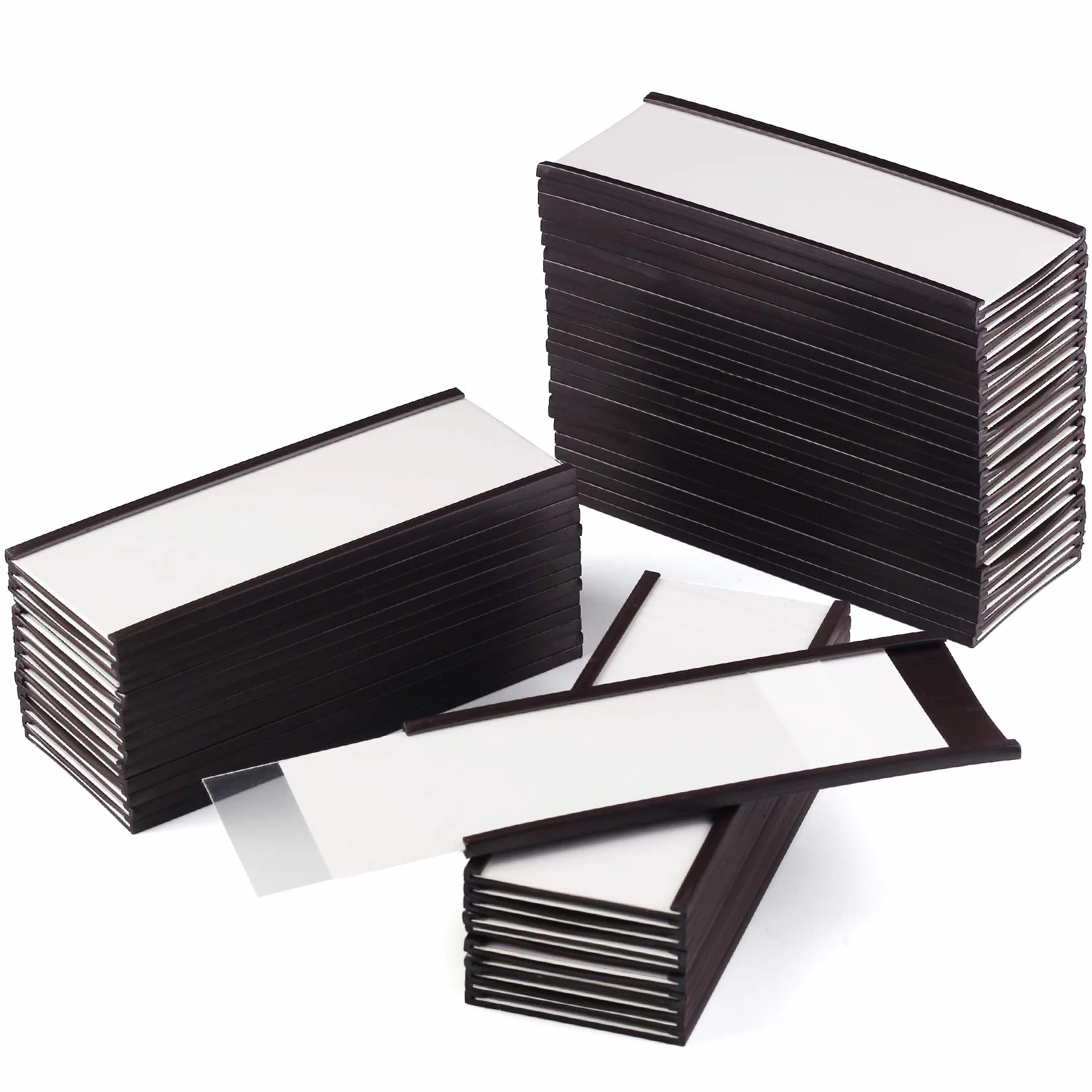 LLPT Magnetyczny uchwyt na etykiety, 40 mm x 100 mm, 50 opakowań, kanał C, 300 g, biała papierowa folia ochronna, bez bałaganu, zdejmowana, na półkę, biała tablica, skrzynka narzędziowa, metalowa