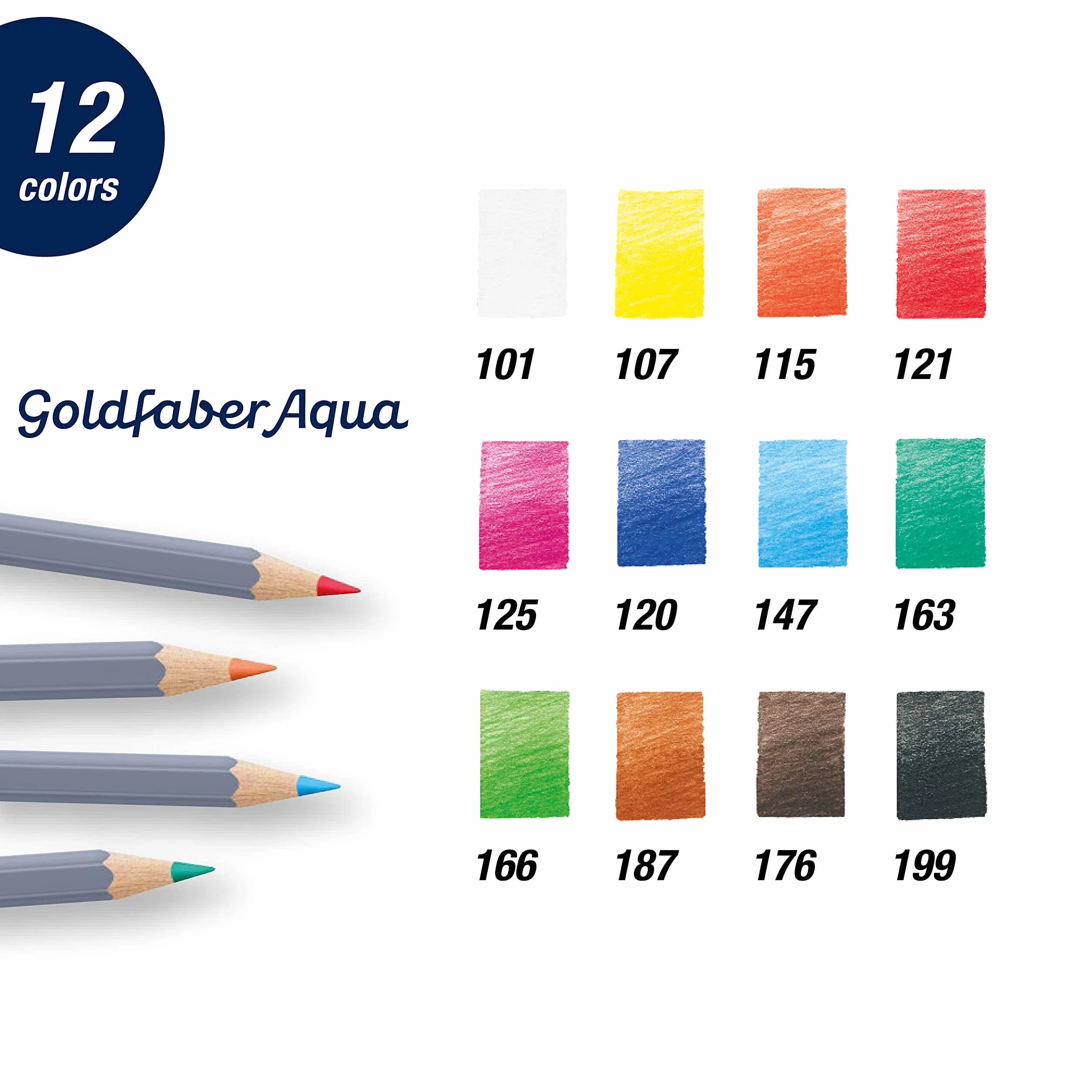 Faber-Castell 114612 - Kredki akwarelowe Goldfaber, 12-częściowy zestaw kredek, niełamliwe, w pełni rozpuszczalne w wodzie