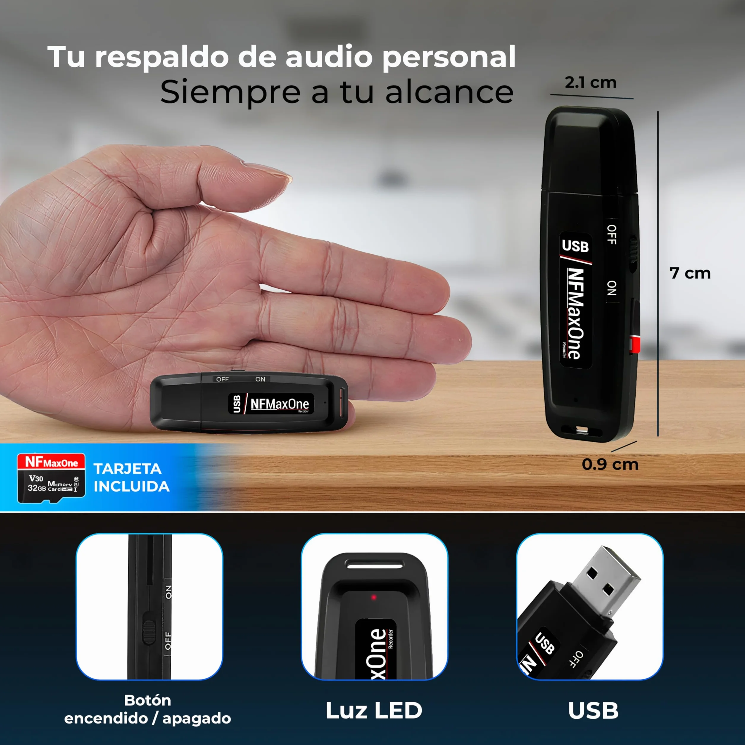 Cyfrowy dyktafon szpiegowski z MicroSD 32 GB w zestawie | Mini rejestrator dźwięku idealny na spotkania, wywiady, zajęcia | Przenośny rejestrator szpiegowski USB z nagrywaniem do 500 godzin ST