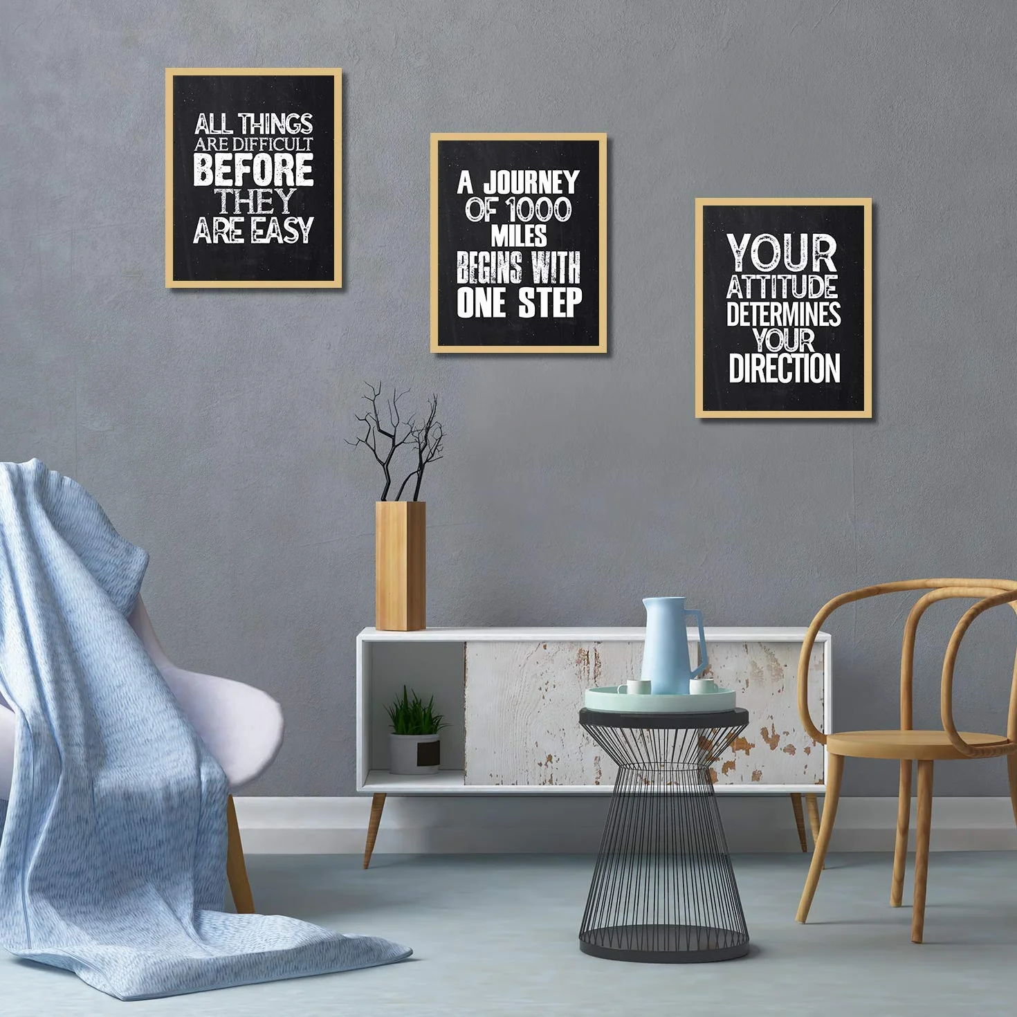 Plakat ścienny z pozytywnym cytatem 28 x 35 cm czarno-biały