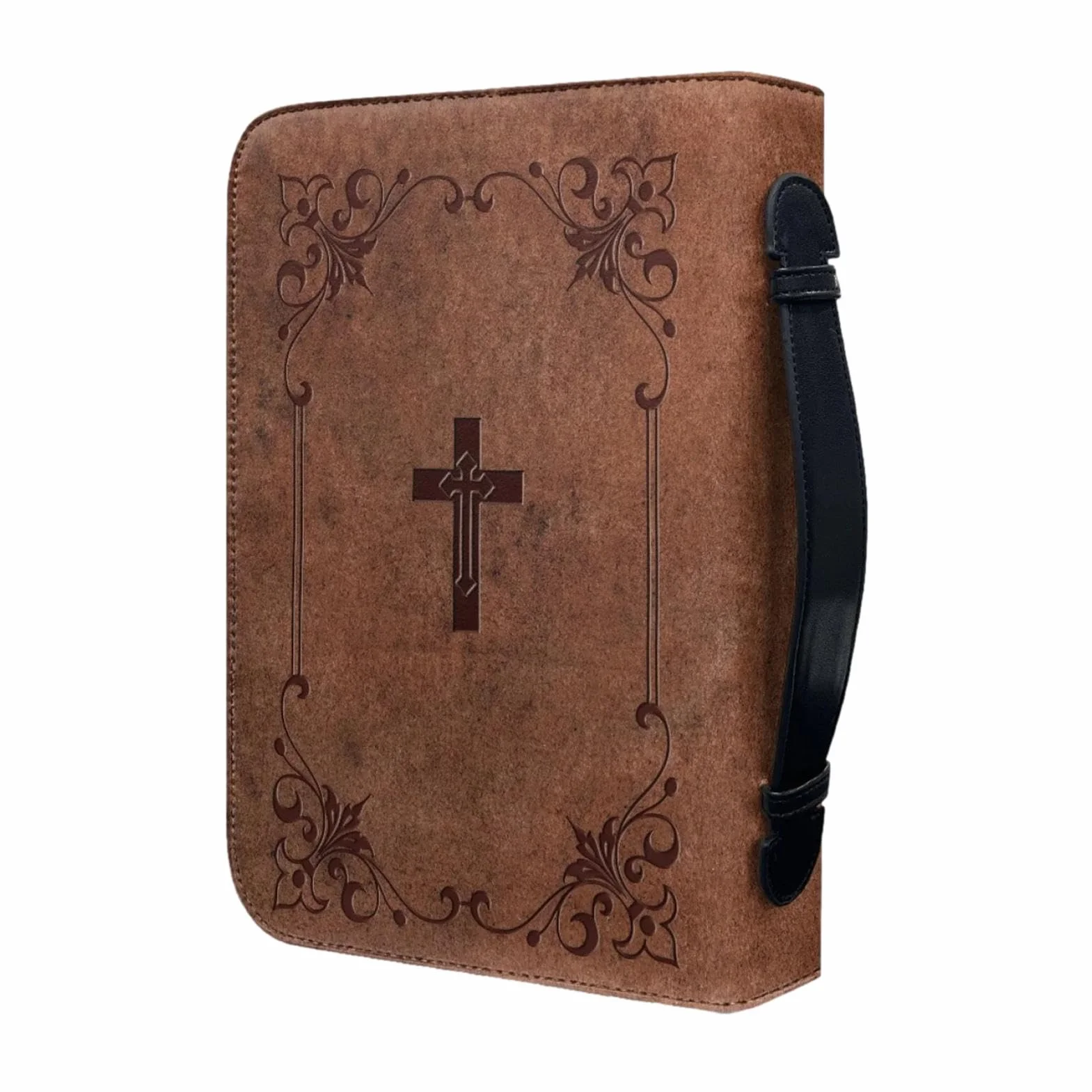 Klasyczne etui na biblię, brązowa skóra PU zamek błyskawiczny krzyż torba biblijna torba do przenoszenia, torba kościelna ochronna z uchwytem, lekkie etui na Biblię