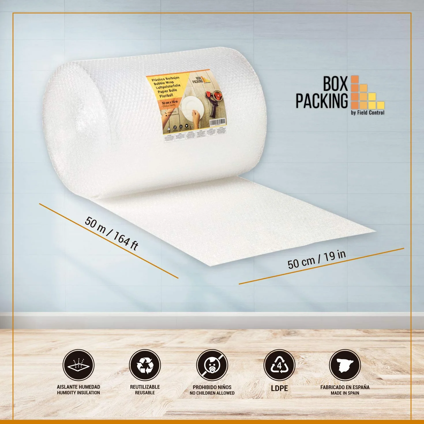 BOXPACKING | Plastikowe opakowania bąbelkowe | 50 cm szerokości x 50 metrów długości | Bubble Packaging Roll Paper Opakowanie Przeprowadzka | Papier bąbelkowy do pakowania