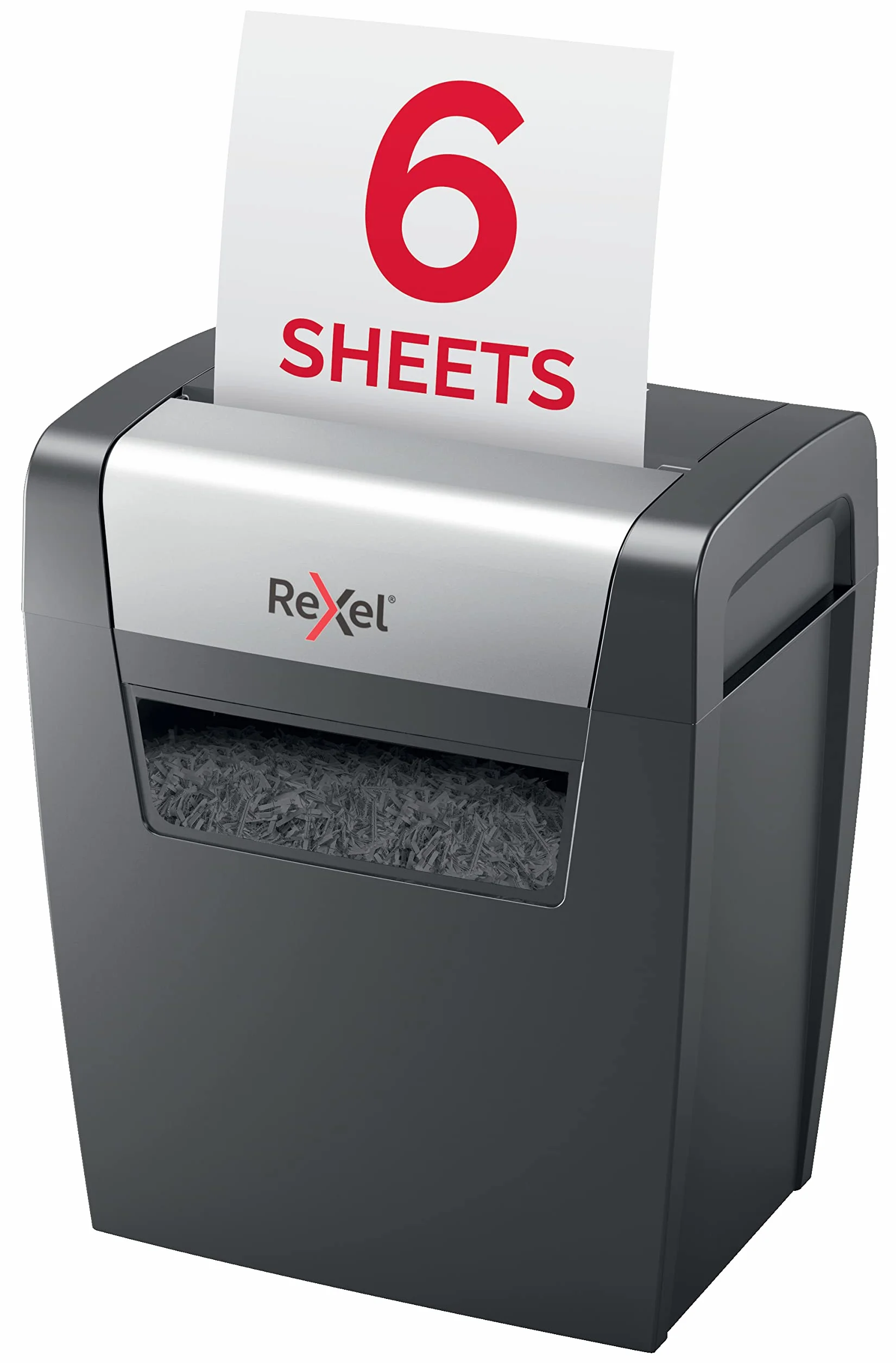 Rexel, Niszczarka do Papieru Rexel Momentum X406, Tnie na Konfetti do 6 kartek (80 gsm), Poziom Bezpieczeństwa P-4, Pojemność Pojemnika na Ścinki 15L, Kolor Czarny (2104569EU)