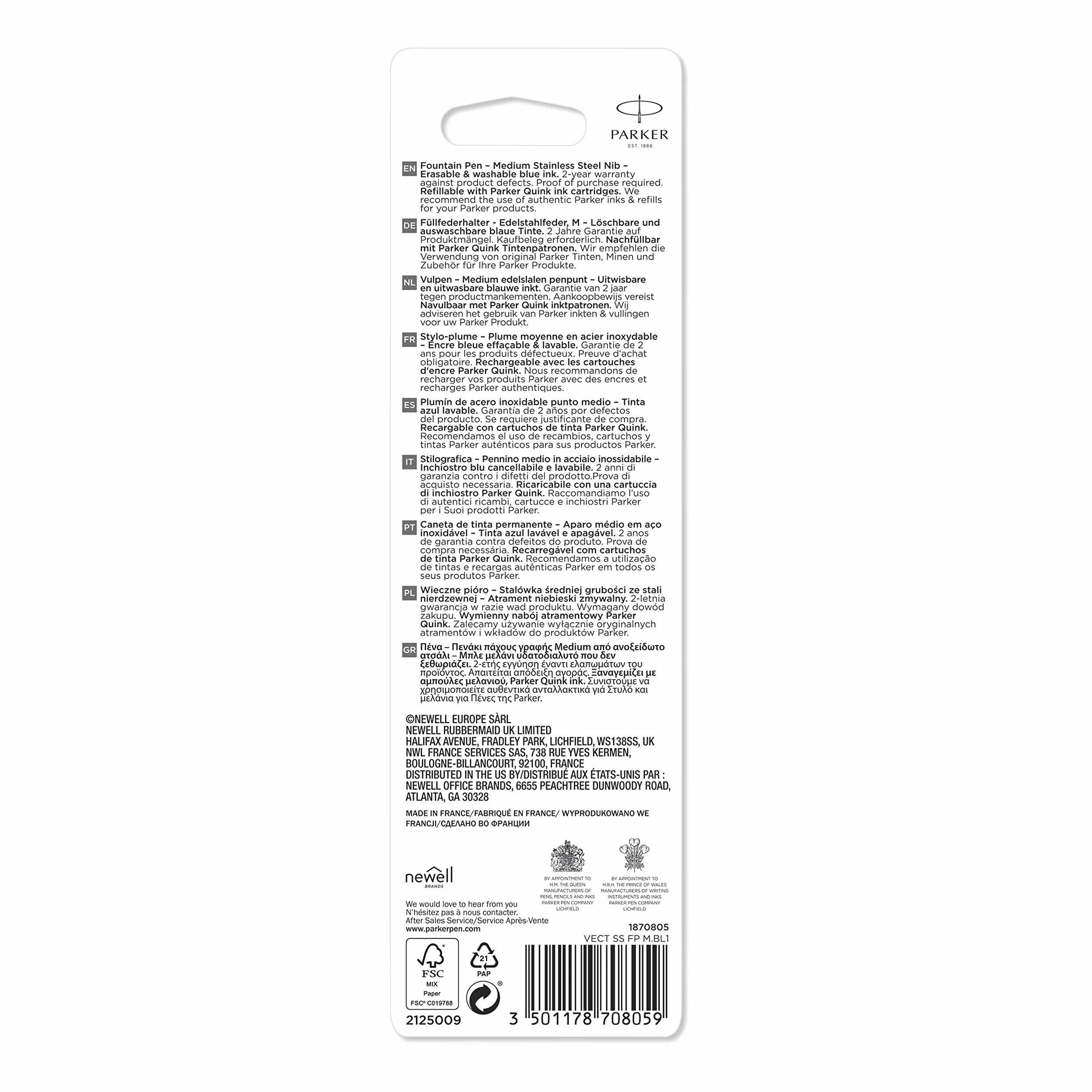 Parker Vector 3501178708059 Pióro, Srebrny, Niebieski Atrament, 1 Sztuka