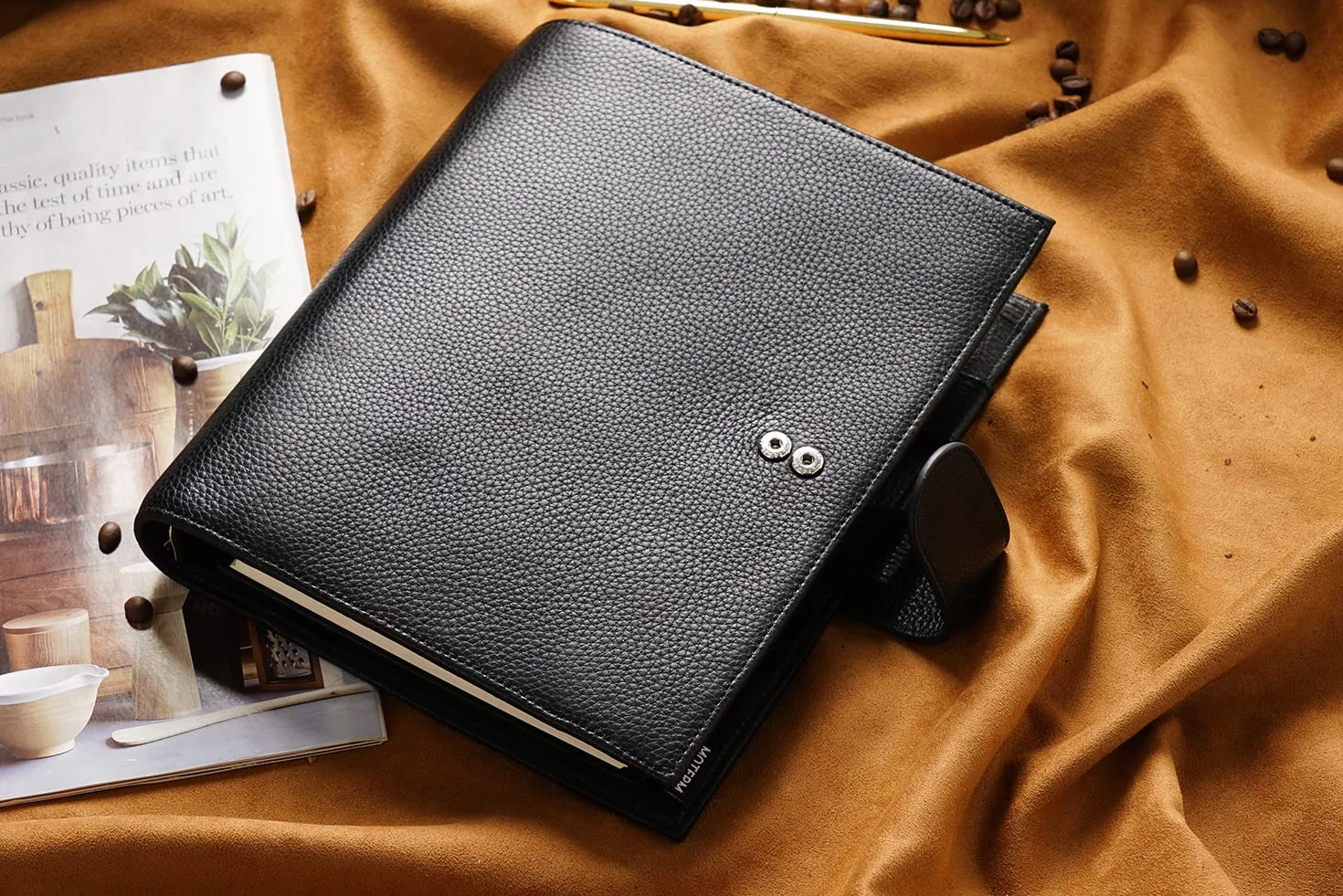 Moterm A5 Luxe Ringe Planer - Echtes Leder Binder Organizer (Kiesel-Schwarz,30mm Ring)