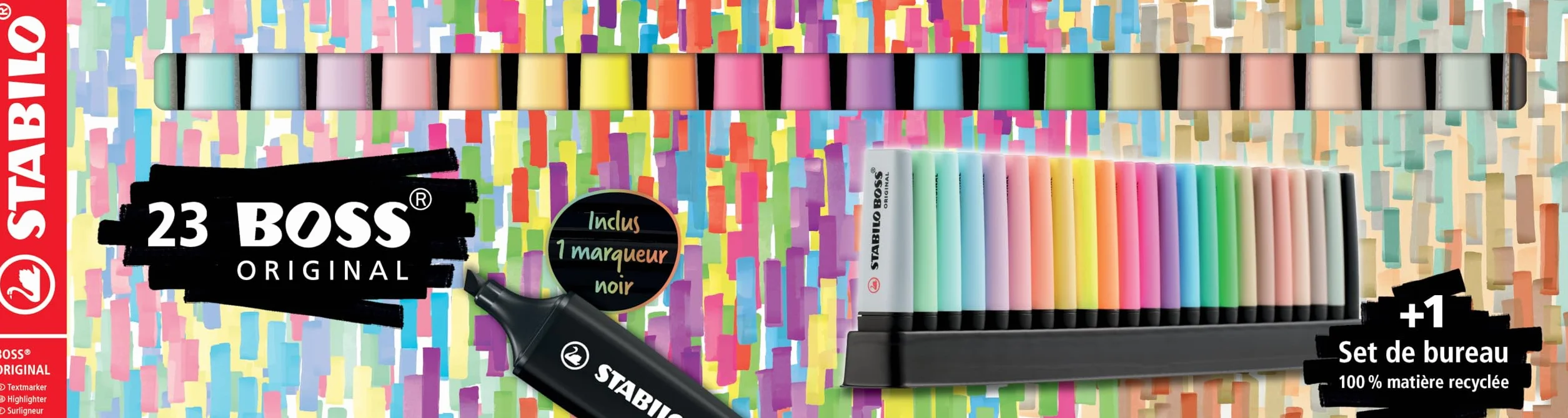 STABILO BOSS ORIGINAL Zakreślacz Zestaw biurkowy 23 flamastry neon pastele naturalne czarny marker
