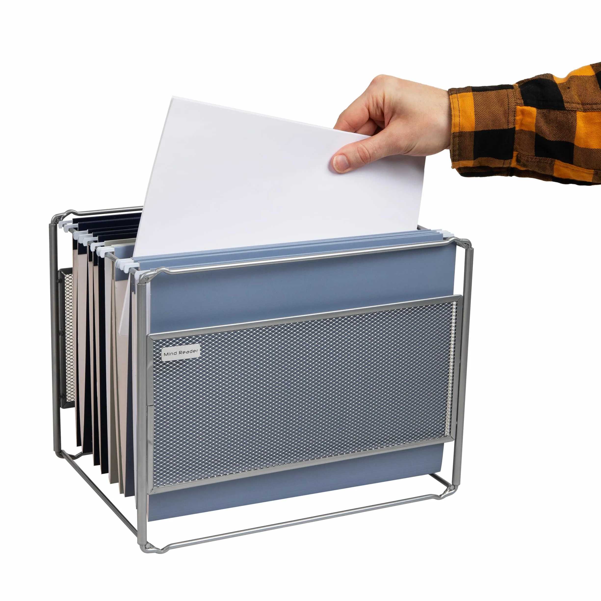 Mind Reader Hanging File Folder Organizer, Desktop Organizer, Storage, Office, Metal Mesh, 13" L x 9.75" W x 10.25" H, Silver