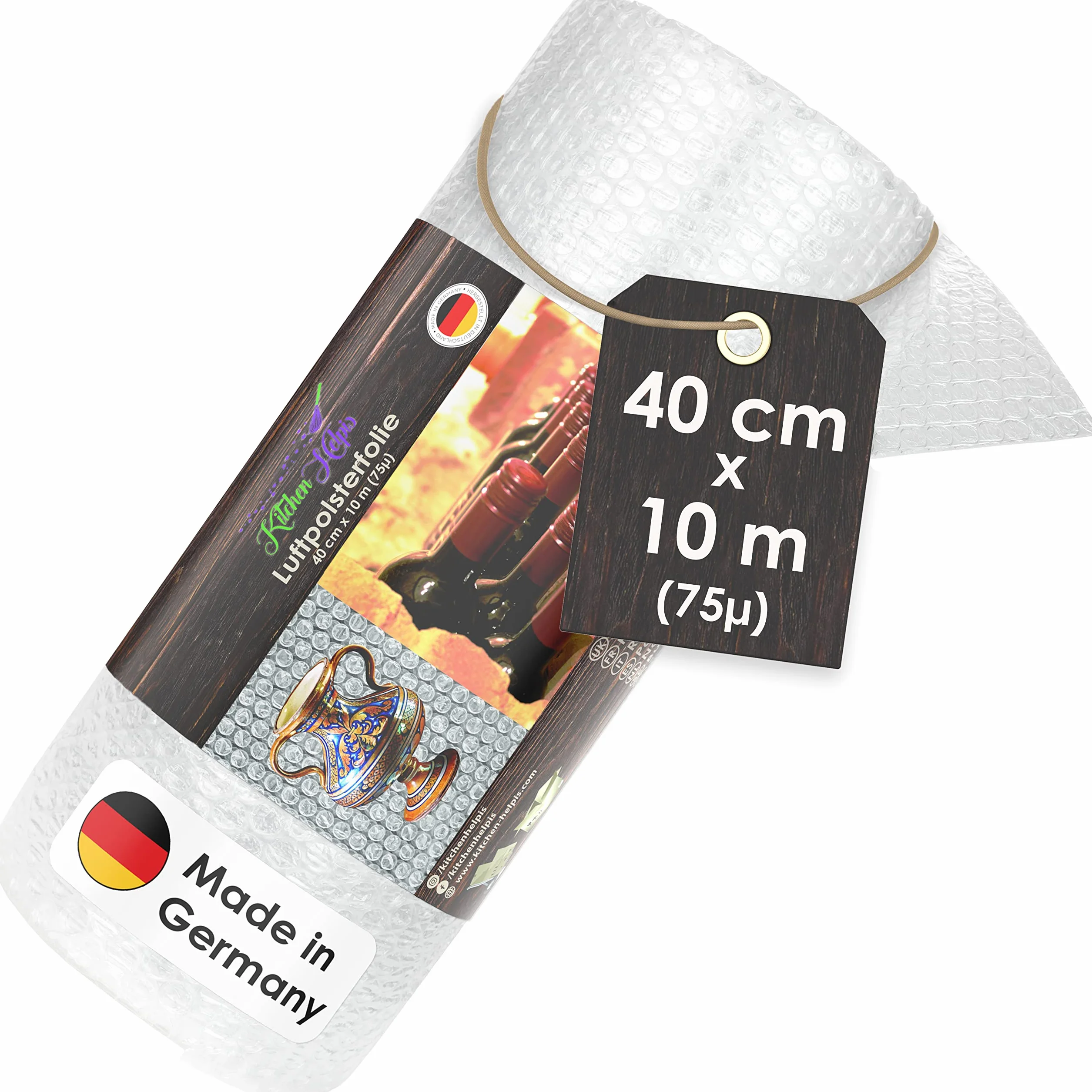 jakościowa folia bąbelkowa 0,4 x 10m (75 µ grubość), idealna do użytku jako folia ochronna do pakowania porcelany i delikatnych przedmiotów