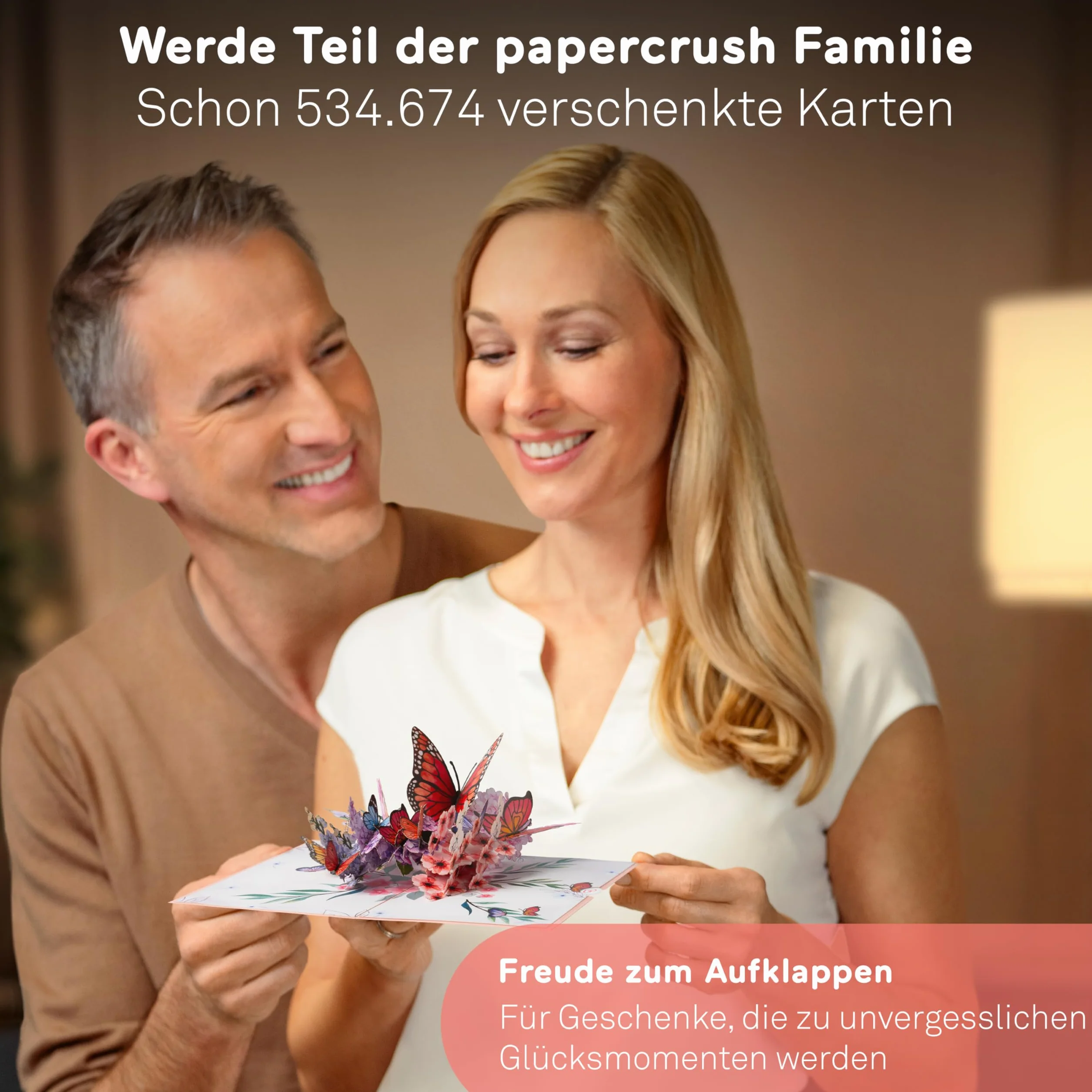 papercrush Kartka pop-up, storczyki z motylem, elegancka kartka urodzinowa 3D z kwiatami i motylami dla kobiet, specjalna kartka z życzeniami na urodziny i rocznicę, kartka powrotu do zdrowia