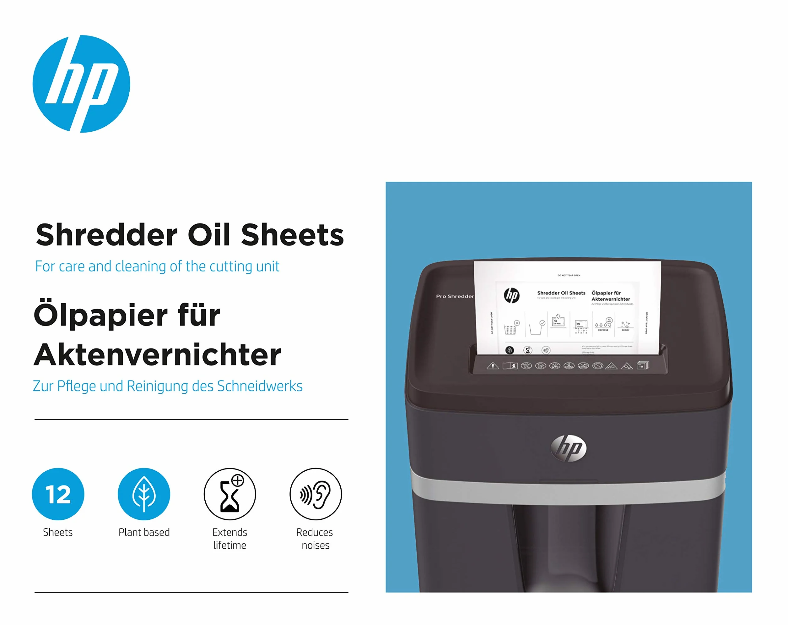 HP Papier olejny do niszczarki, 12 arkuszy, na bazie roślin, do pielęgnacji niszczarki, 9133