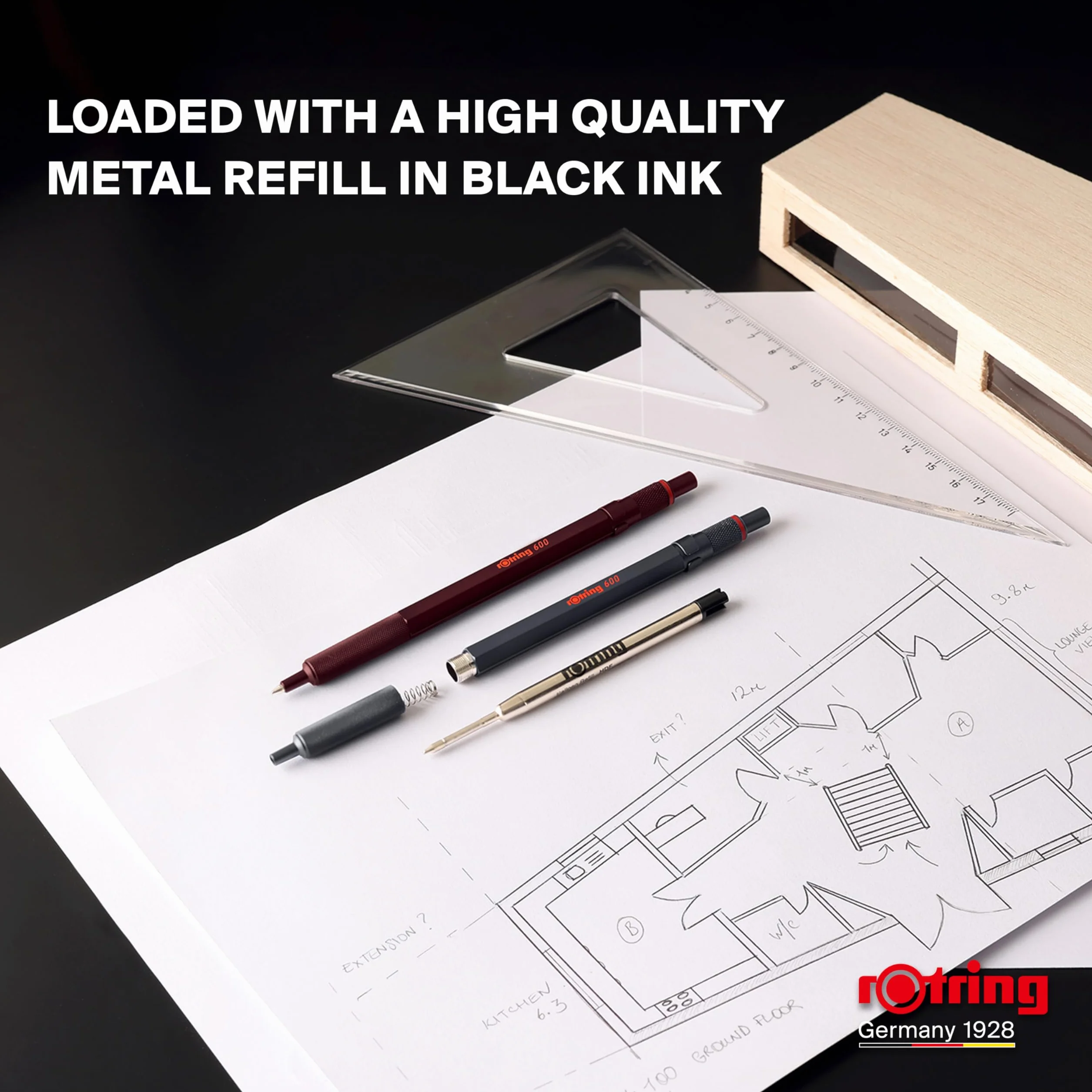 rOtring 600 Długopis | Końcówka Medium | Czarny tusz | Obudowa długopisu w całości wykonana z metalu | Chocolate Truffle | Antypoślizgowy uchwyt radełkowany i sześciokątny korpus | Z wymiennym wkładem