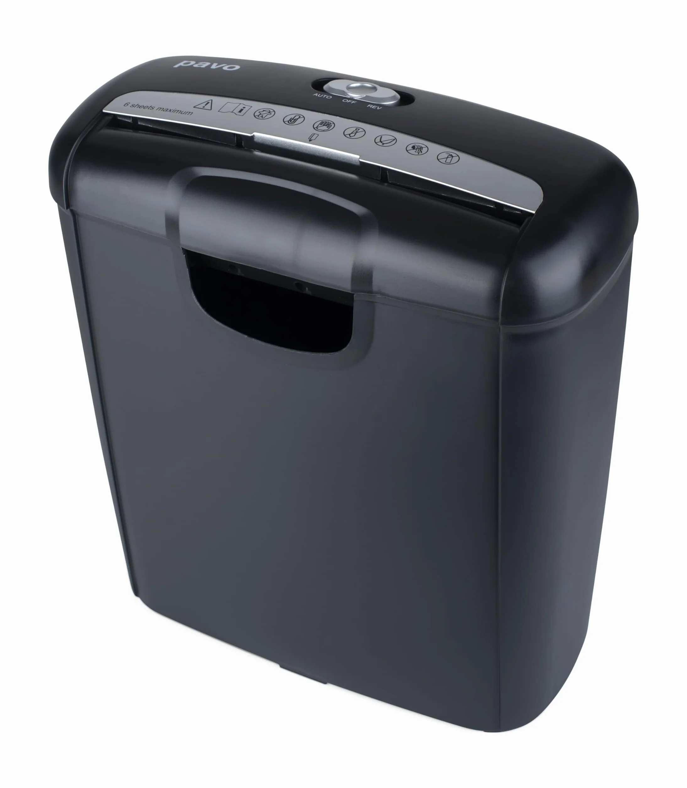 Pavo - Niszczarka do dokumentów premium do 6 arkuszy, cięcie w paski, niszczarka kart kredytowych z koszem na papier, 10 l, czarny, 8029310