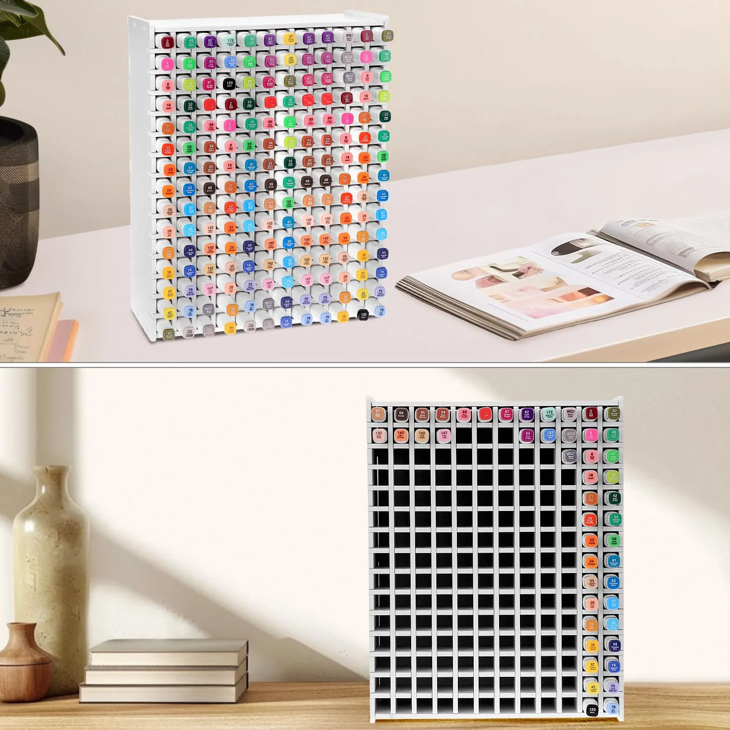 QWORK® Organizer na biurko, 180 sztuk, z tworzywa sztucznego, 27,5 x 13 x 33,5 cm, z możliwością układania w stos, na ołówki, kredki i markery