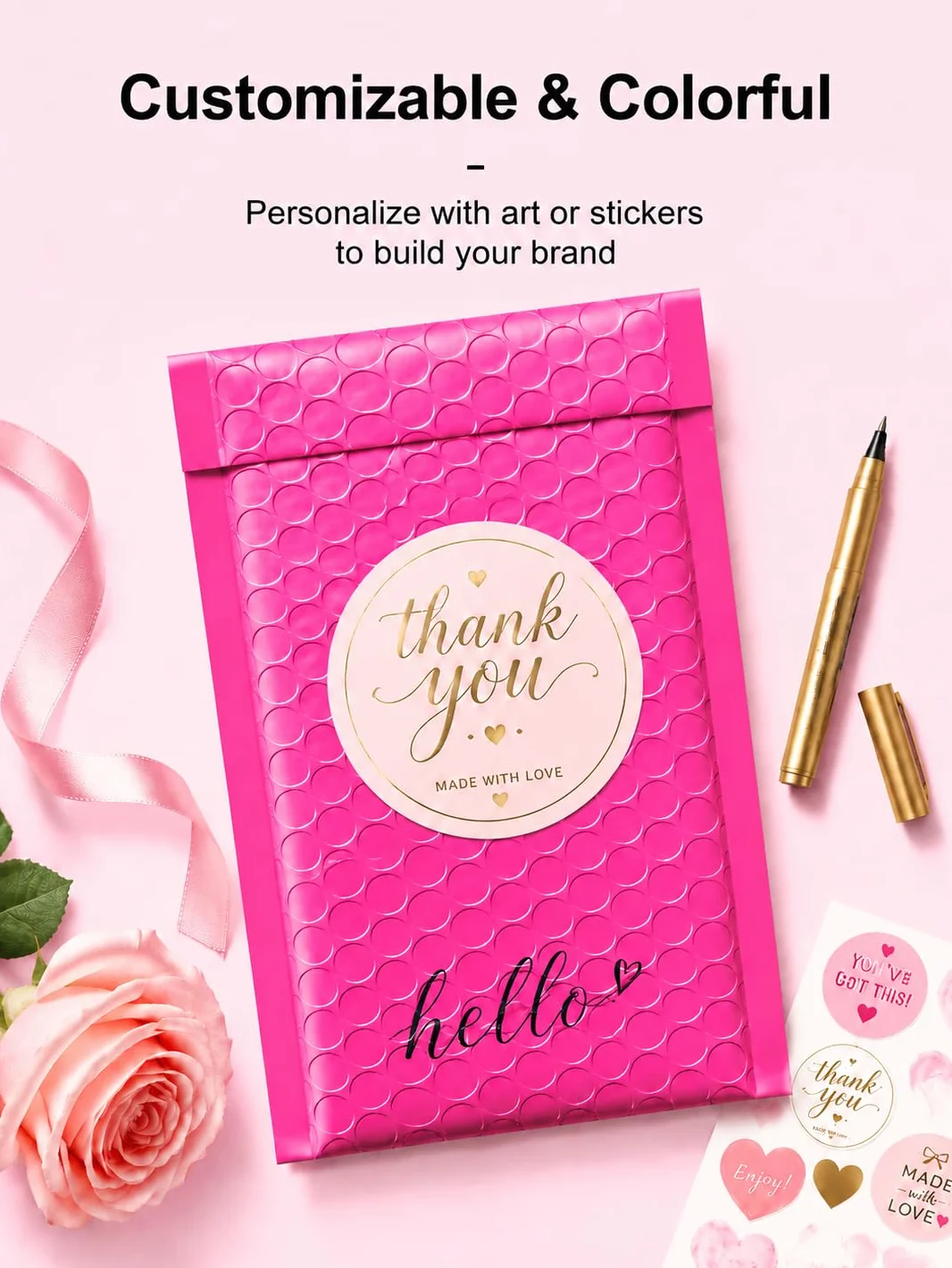 Bubble Mailers 4x8 Inch 50 Pack Padded Envelopes Self Seal Shipping Bags Jewelry Small Business Pink